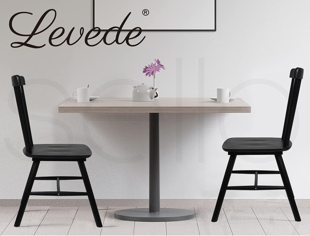 Levede 2X Dining Chairs Kitchen Windor Chair Natural Wood Cafe Lounge Seat Oak, Solid Wood Frame, Home Furniture for Dining Room, Living Room, Cafe, Courtyard, Load up To150Kg (Black) image number 4