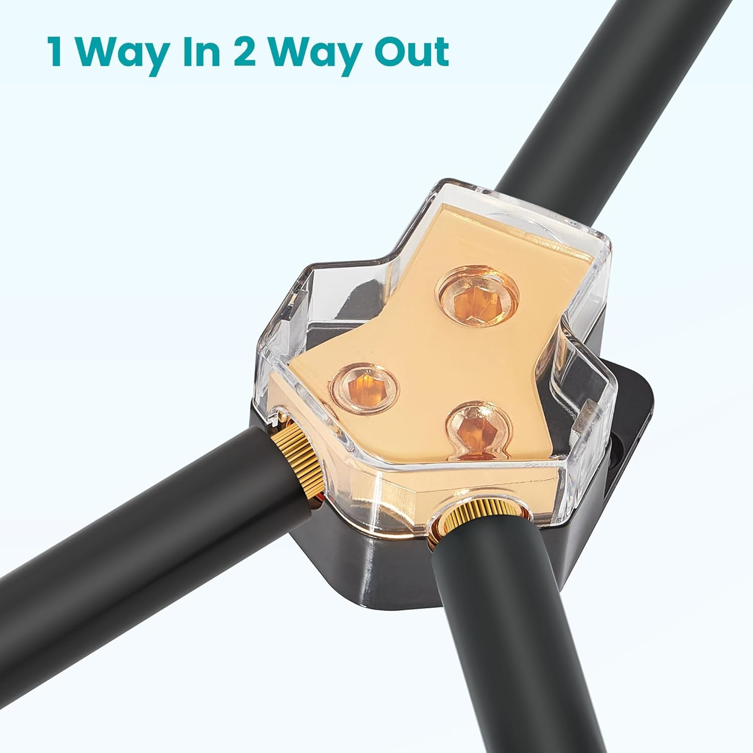 Nuith 2PCS 2-Way Copper Power Distribution Block, 0/2/4 Gauge in 4/8 Gauge Out Auto Car Audio Distribution Connecting Block, 2 Way Ground Distribution Block Copper for Audio Amplifier Splitter image number 4