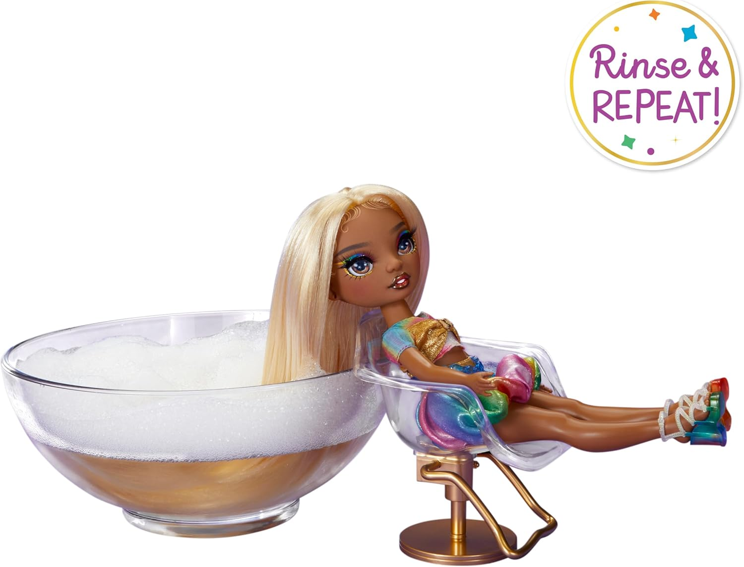 Rainbow High Hair Chalk & Style Doll - Meline - 28 Cm Rainbow & Gold Doll, Washable Hair Chalk, Colour, Style, Play, Rinse, & Repeat, for Children Ages 4 to 12+ image number 4