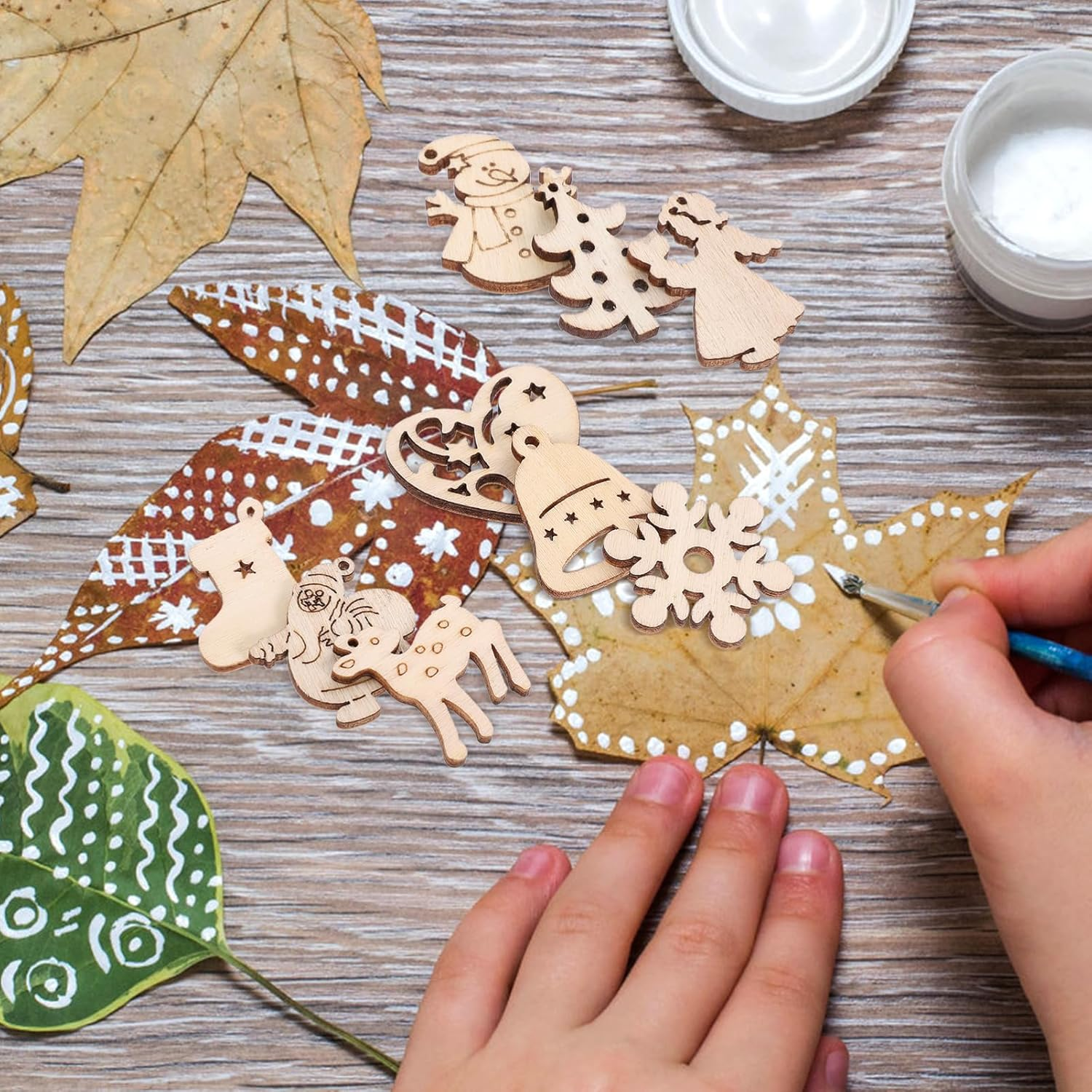 100Pcs Mini Unfinished Wooden Christmas Slice: DIY Christmas Blank Ornaments Wood Slice Cutout for Holiday Winter Xmas Tree Hanging Decoration image number 3