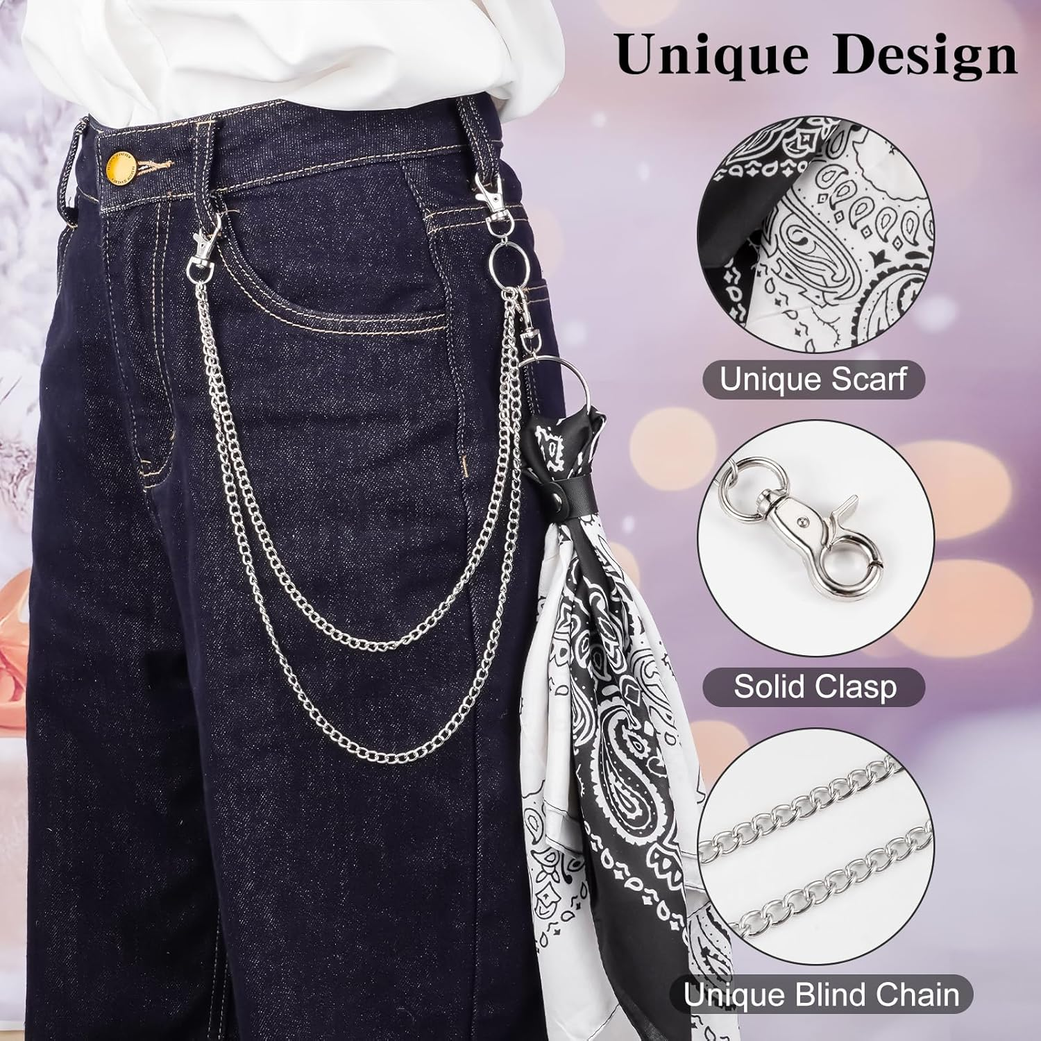 KAGREC Hip Hop Pant Chain for Men Women Punk Jean Chain Rock Bag Chain Clothing Accessory image number 3