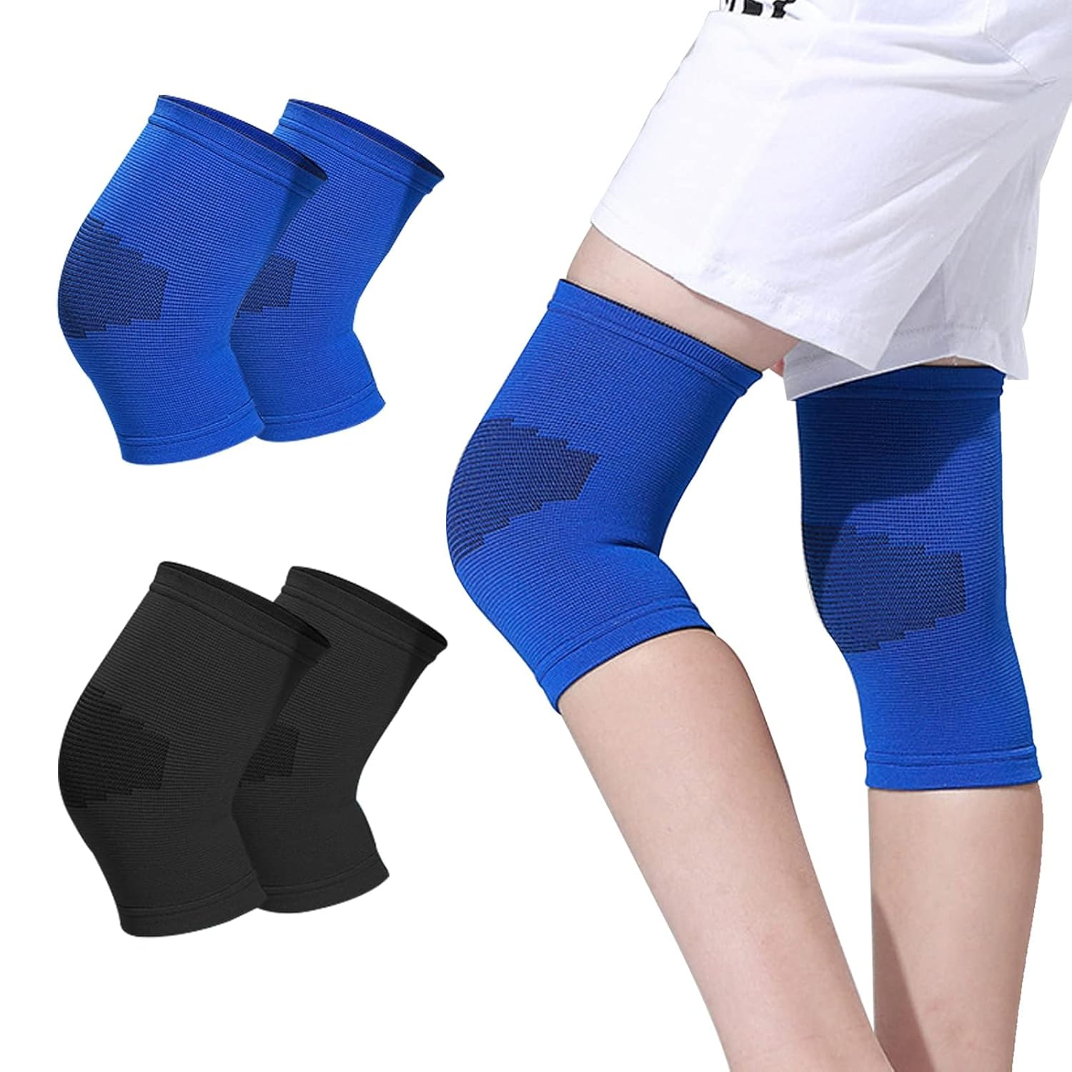 JDFHFGB 2 Pairs Youth Knee Support Sleeves, Breathable Adjustable Knee Braces for Boys & Girls,Compression Pads for Basketball, Volleyball, Gymnastics & Sports Activities (Black/Blue, S) image number 6