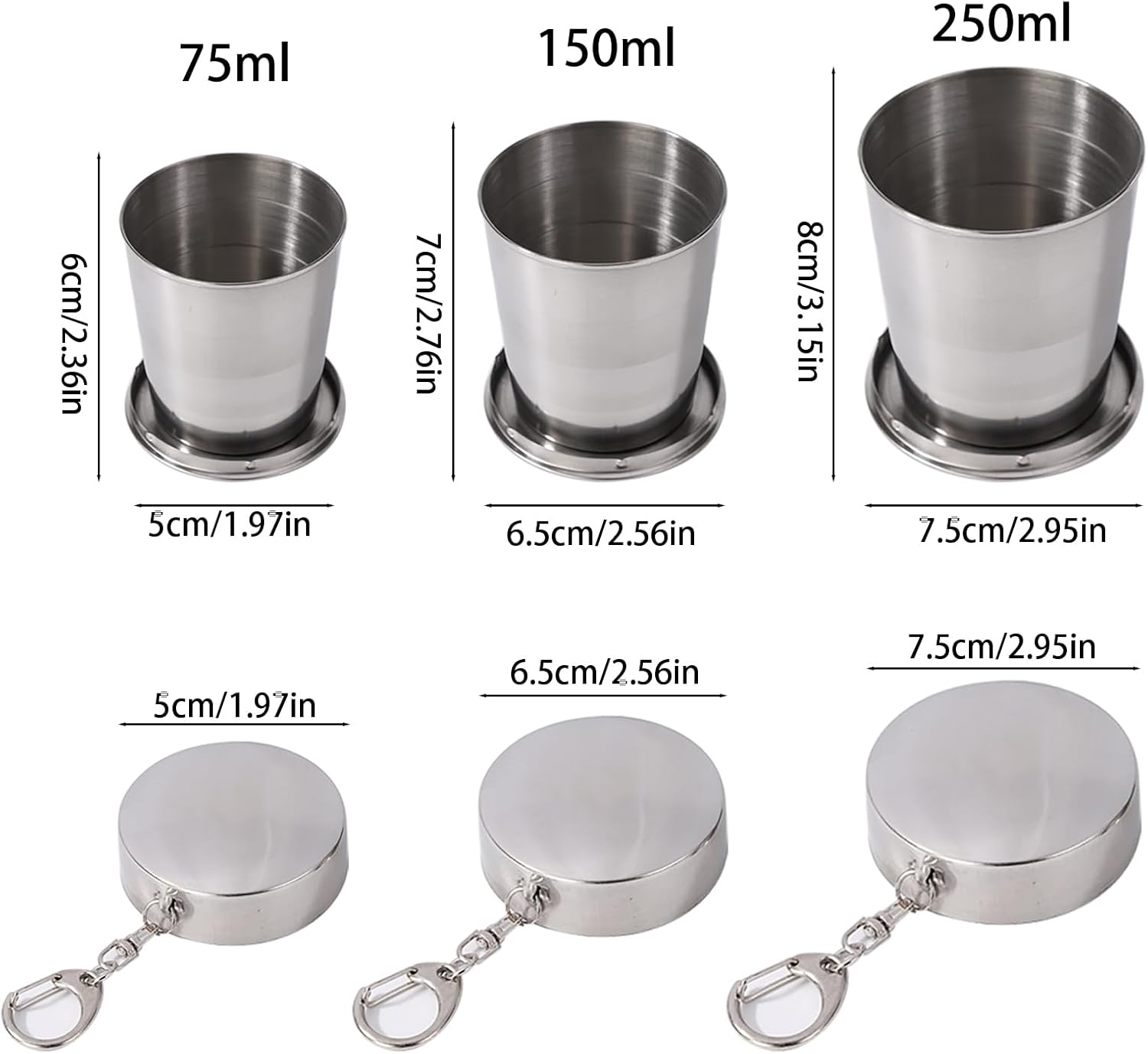 Stainless Steel Collapsible Cup Reusable Portable Travel Folding Water Cup Space Saving Design Folding Cup Drinking Cup with Lid for Picnic/Outdoor Activities/Camping/Hiking (Silver, 250Ml)