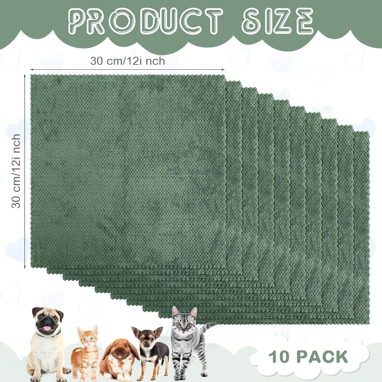 Vitalcozy 10 Pcs Waterproof Guinea Pig Pee Pad Guinea Pig Cat Dog Blankets Hamster Cage Liners Accessories Coral Fleece Small Animals Blankets Bedding Mats Sleep Pad Cover (Dark Green,12 X 12 Inch) image number 2