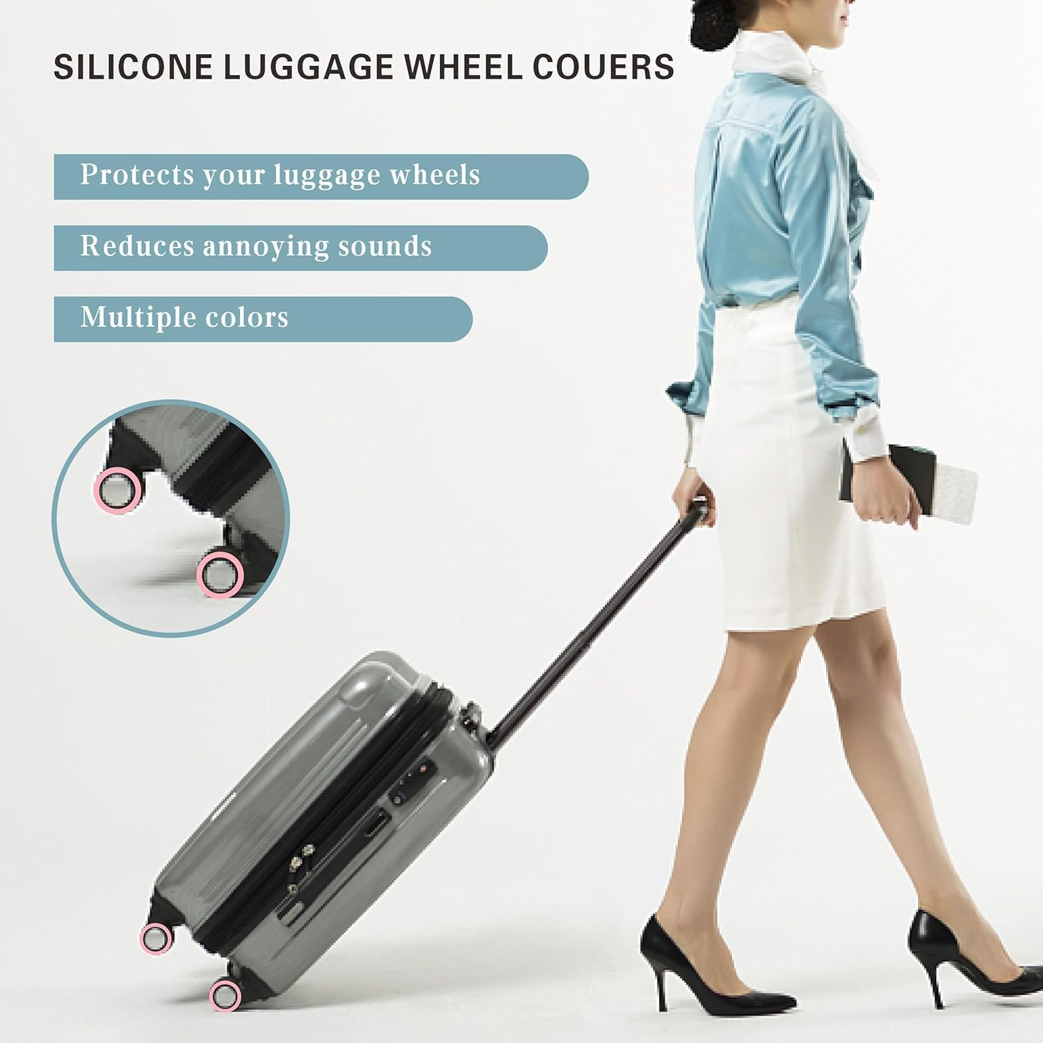 MKUCCD Luggage Wheel Cover Protectors, 8 Pcs Silicone Noise Reducing Wheel Covers, Abrasion and Shock Absorbing image number 2