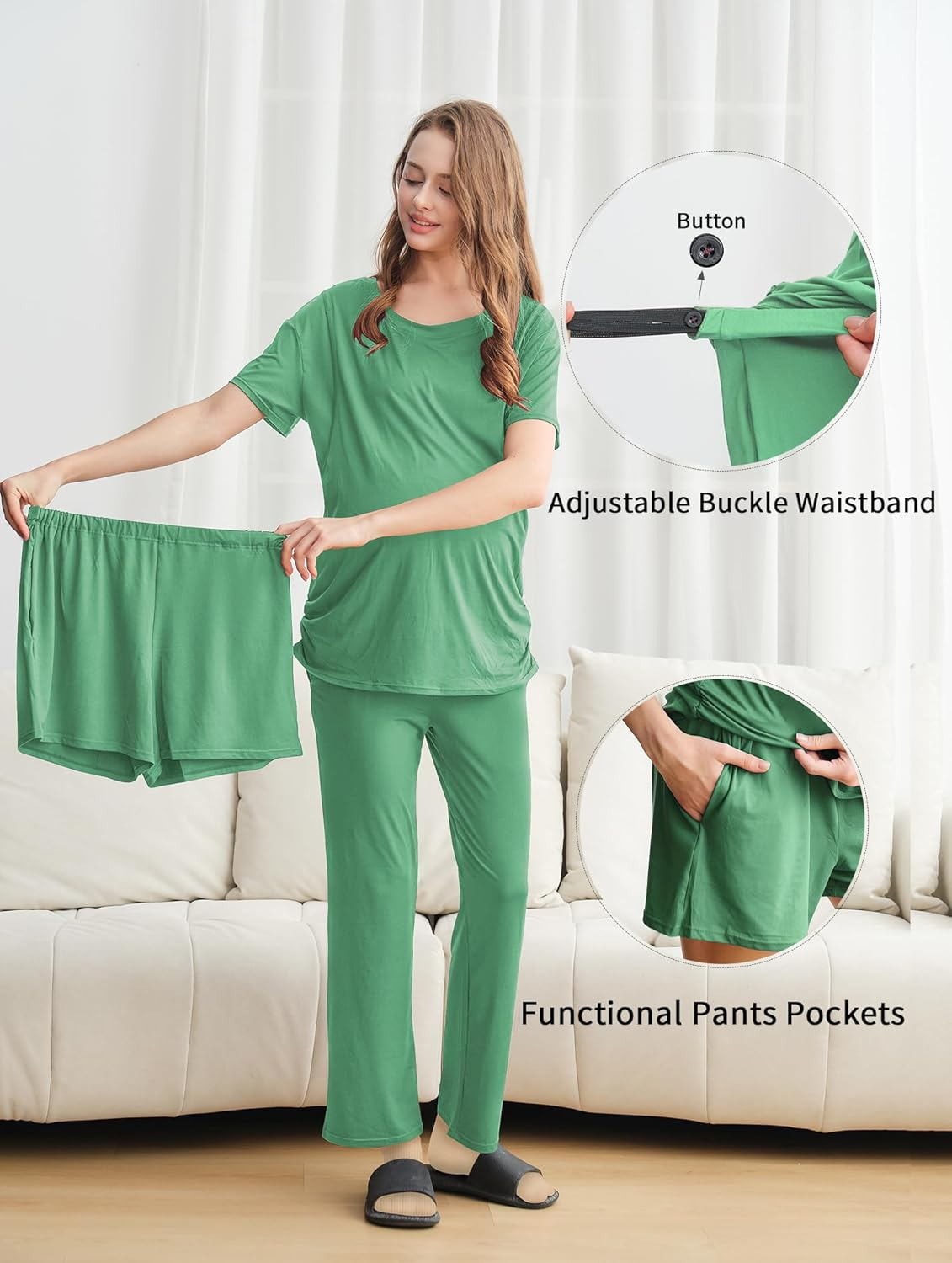 DANSHOW Maternity Nursing Pajamas 3 Piece Pregnancy Pjs Sets Breastfeeding Sleepwear for Women, Double Layer Design image number 4