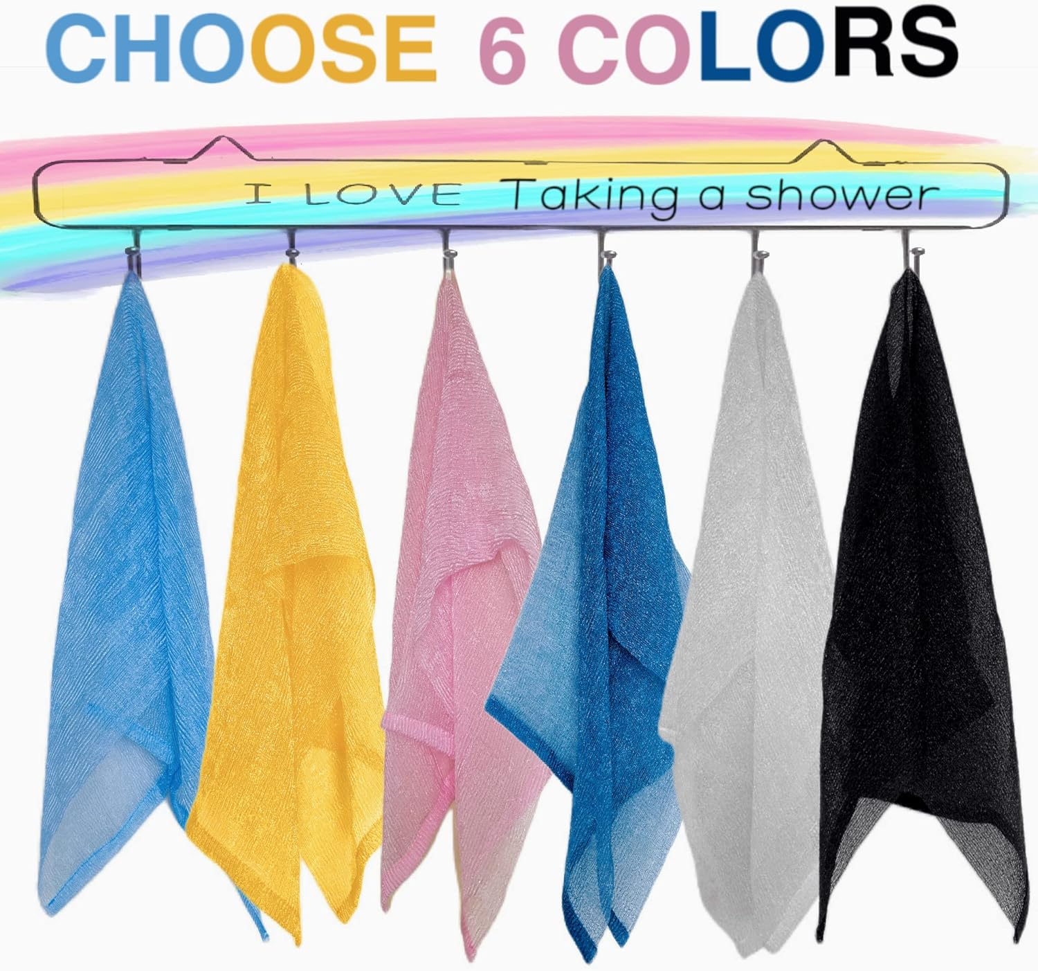 Japanese Washcloth Exfoliating Towel Sponge Loofah for Body Scrubber in Shower - 6 Pieces (GY, BLK, WH, YLW, PNK, BLU) image number 3
