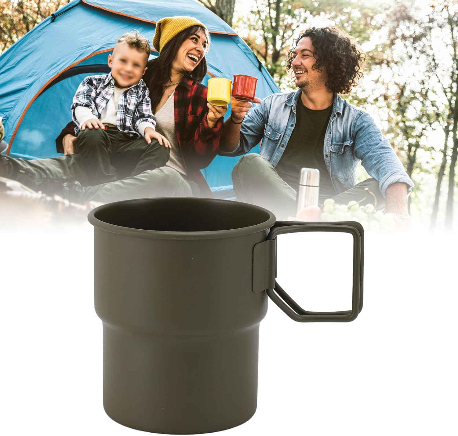 Foldable Handle Coffee Mug, Stainless Steel Camping Mug with Handle, Coffee Camping Mug with Carabiner Handle, Portable Rockclimbing, Hiking, Backpacking or Camping Travel Cup image number 5