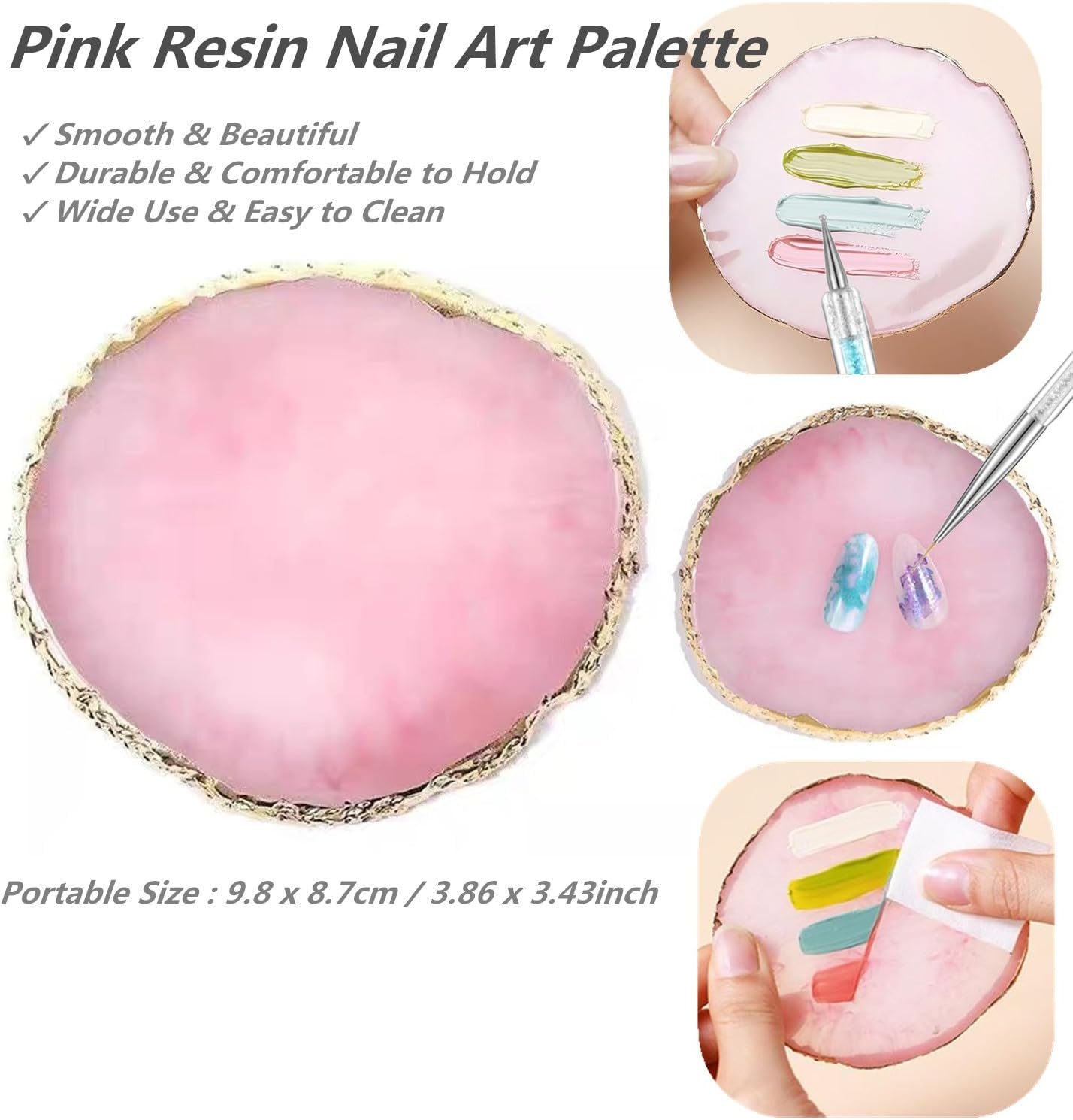 FULINJOY Resin Nail Art Palette with 5 Pcs Nail Art Brushes, Nail Polish Mixing Palette Double-Ended Dotting Pen Nail Art Liner Brush for Nail Art image number 1