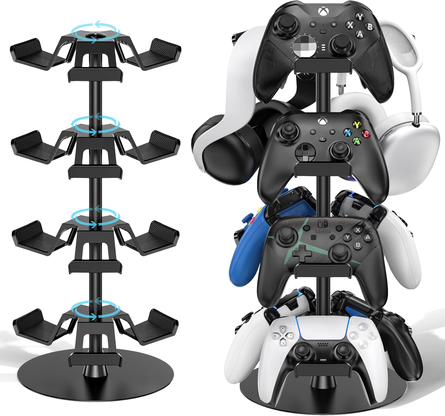 Kosker Controller Stand 3-Tier, Rotatable Gaming Headset & Controller Holder Compatible with Xbox/Ps5/Ps4/Switch/Ps Portal, Universal Headphone Stand, Desk Organizer for 9 Packs Controller image number 6