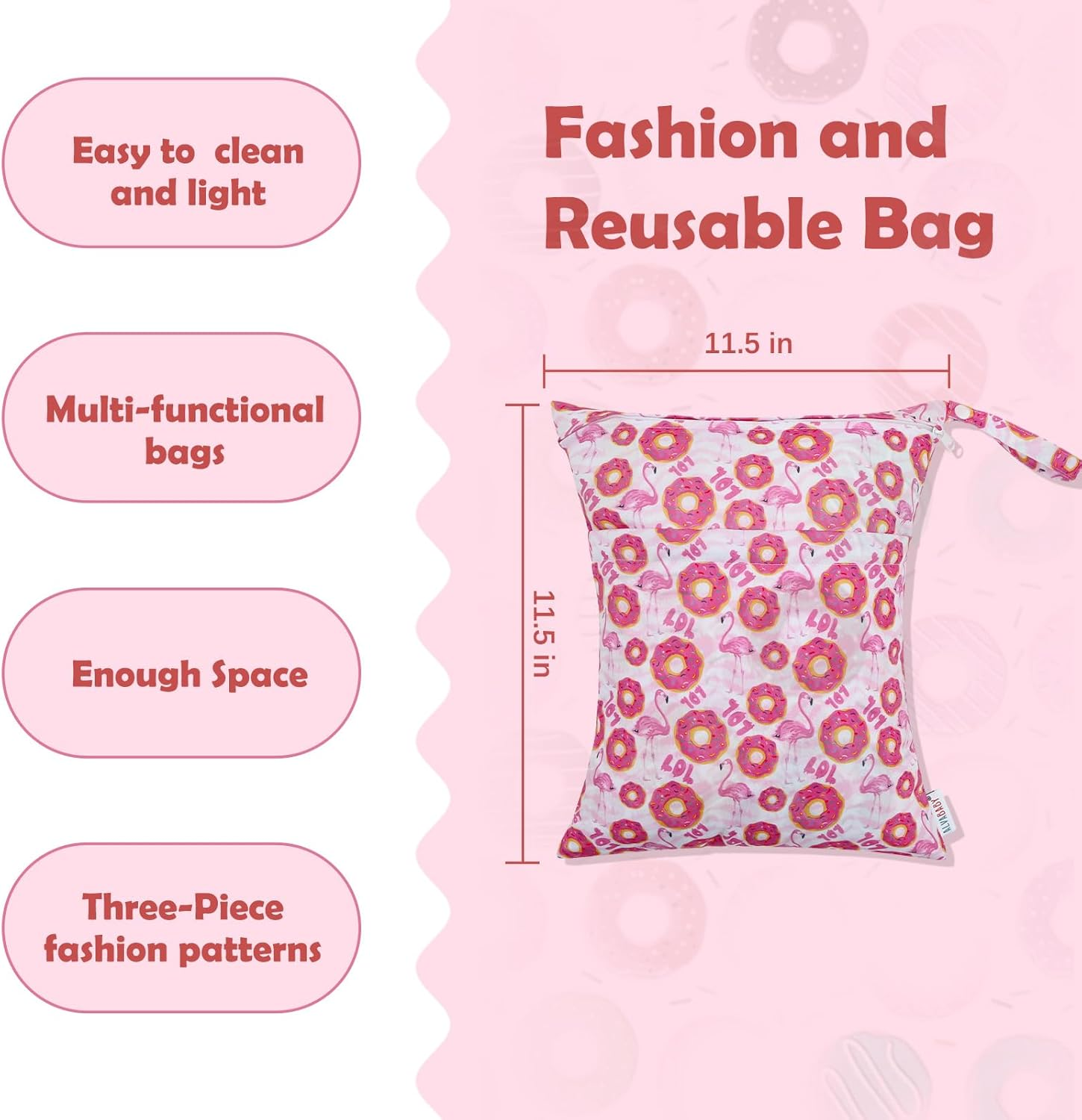 ALVABABY 3Pcs Cloth Diaper Wet Dry Bags Waterproof Reusable with Two Zippered Pockets Travel Beach Pool Daycare Soiled Baby Items Yoga Gym Bag for Swimsuits or Wet Clothes 3L-ZM21A