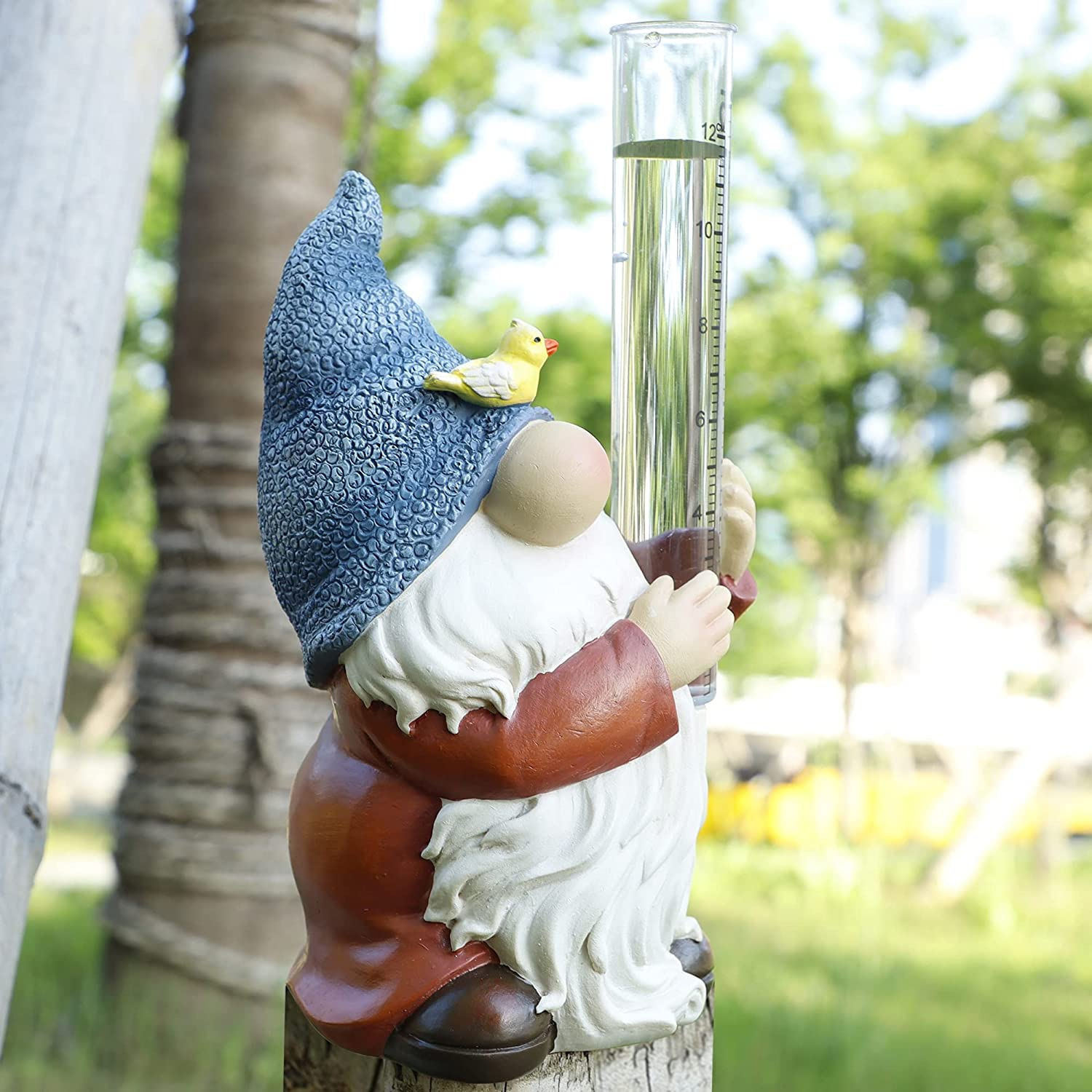 FORUP Resin Gnome Statue with Rain Gauge, Hand Painted Gnome Sculpture for Garden image number 2