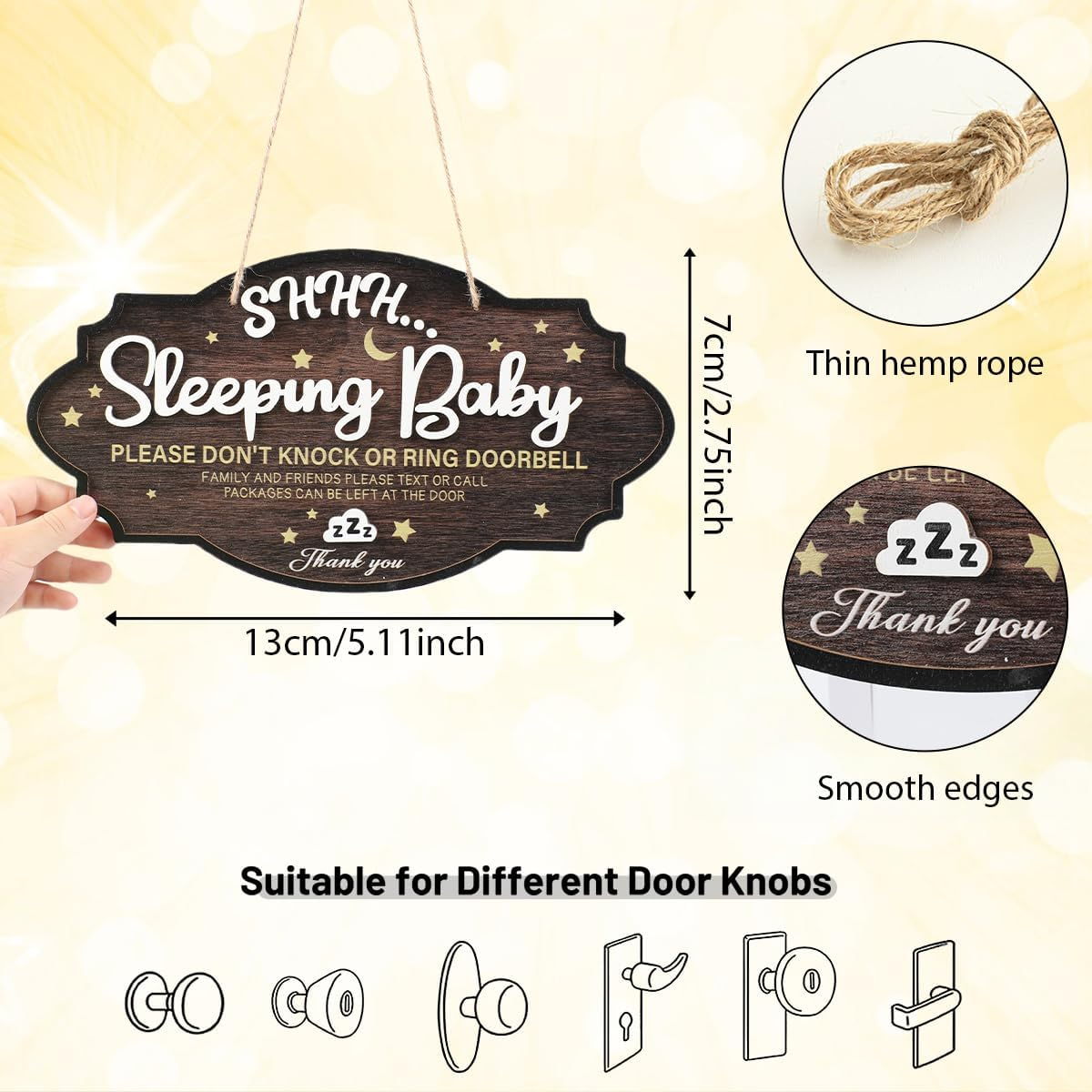 Baby Sleeping Sign for Front Door - Wooden Please Do Not Disturb Door Signs Do Not Knock or Ring Doorbell Baby Sleeping Sign for Nursery Home New Born Gifts image number 6