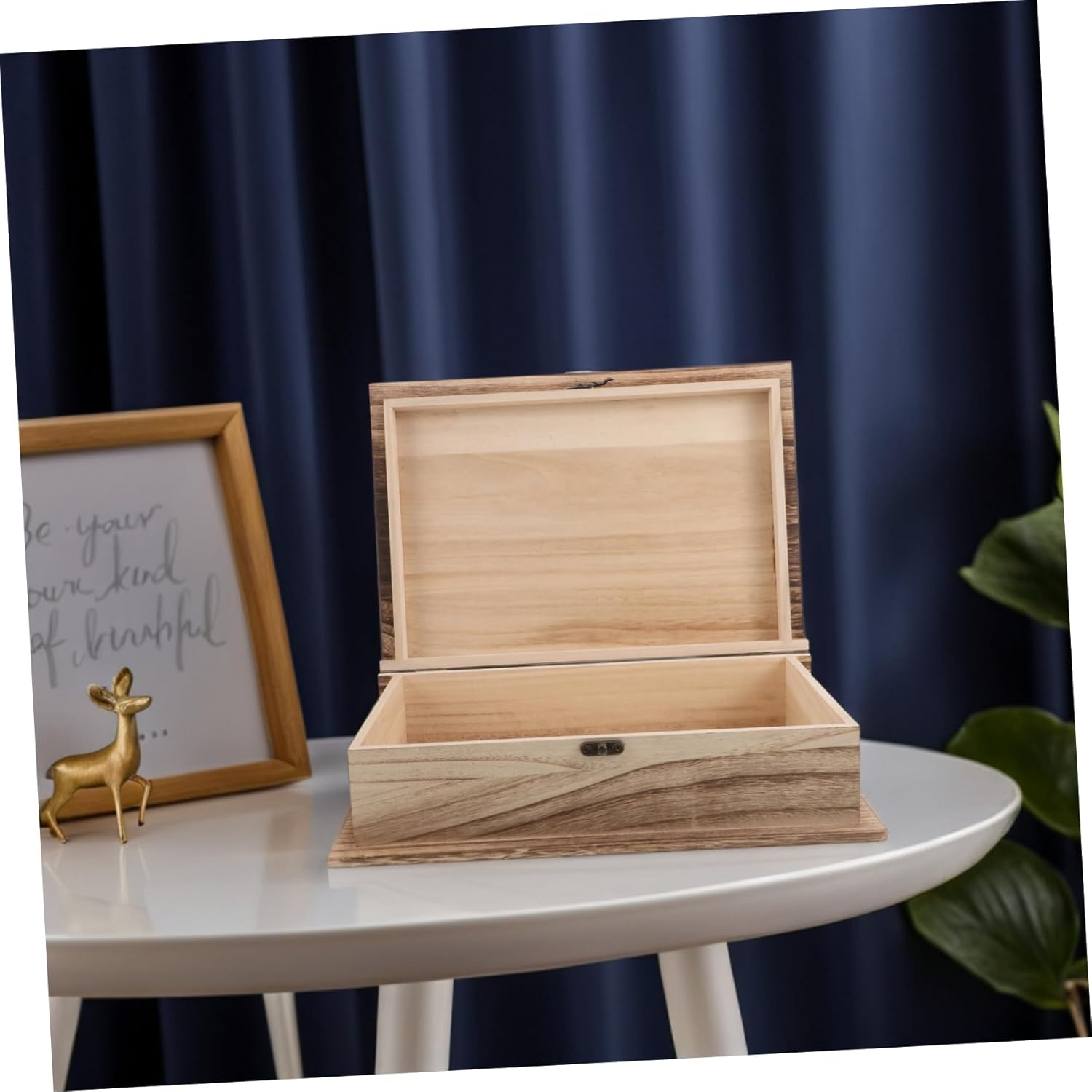 Vintage Large Wooden Storage Box Hinged Lid and Clasp Lock Rectangular Keepsake Memorial Box for Home Organization and Memory Storage image number 5