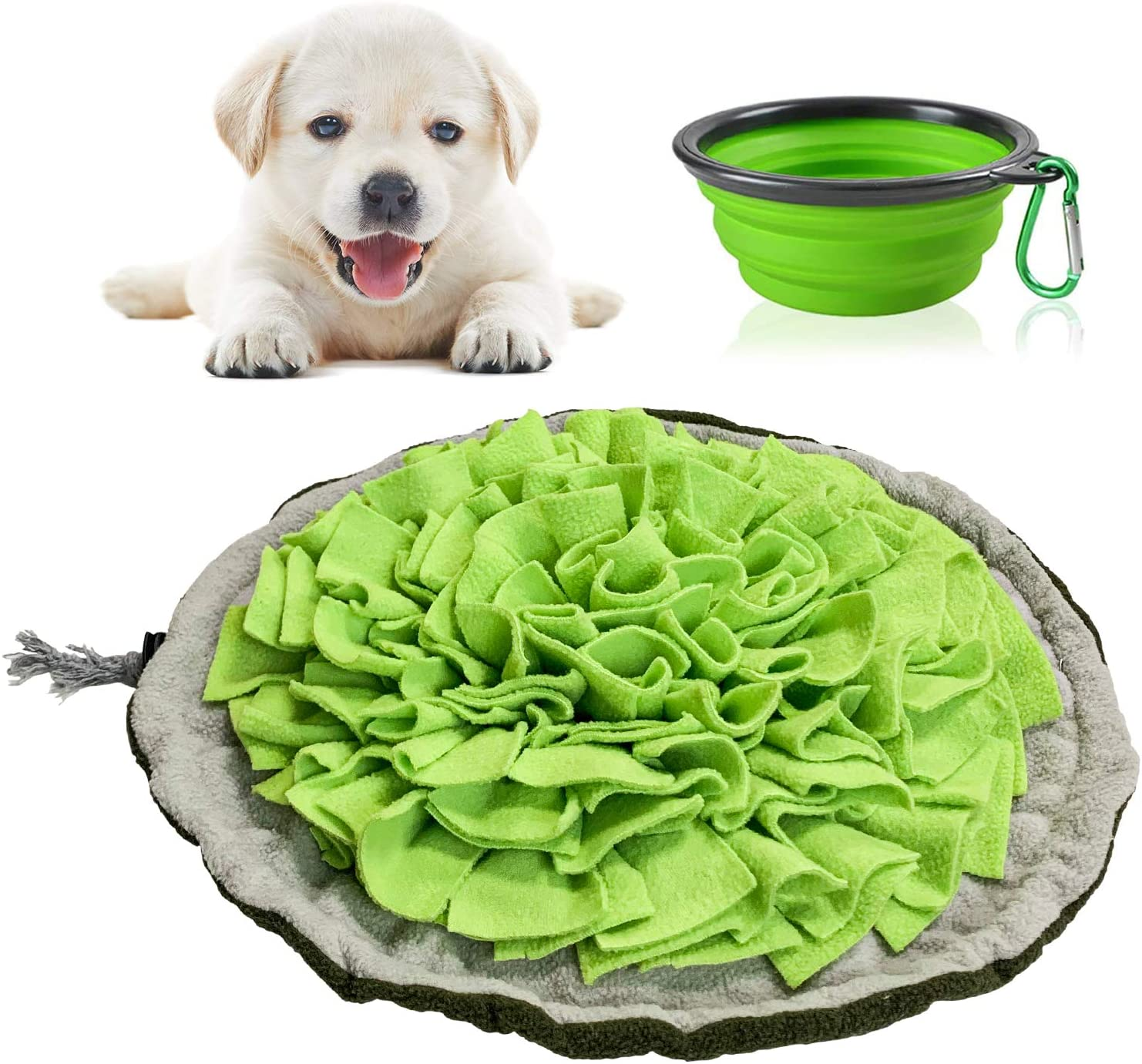 SCHITEC Dog Snuffle Mat & Collapsible Travel Bowl, Interactive Nosework Feeding Pad Treat Dispenser for Small Dogs Cats, Slow Feeder Pet Puzzle Toys for Stress Relief and Boredom Relief image number 4