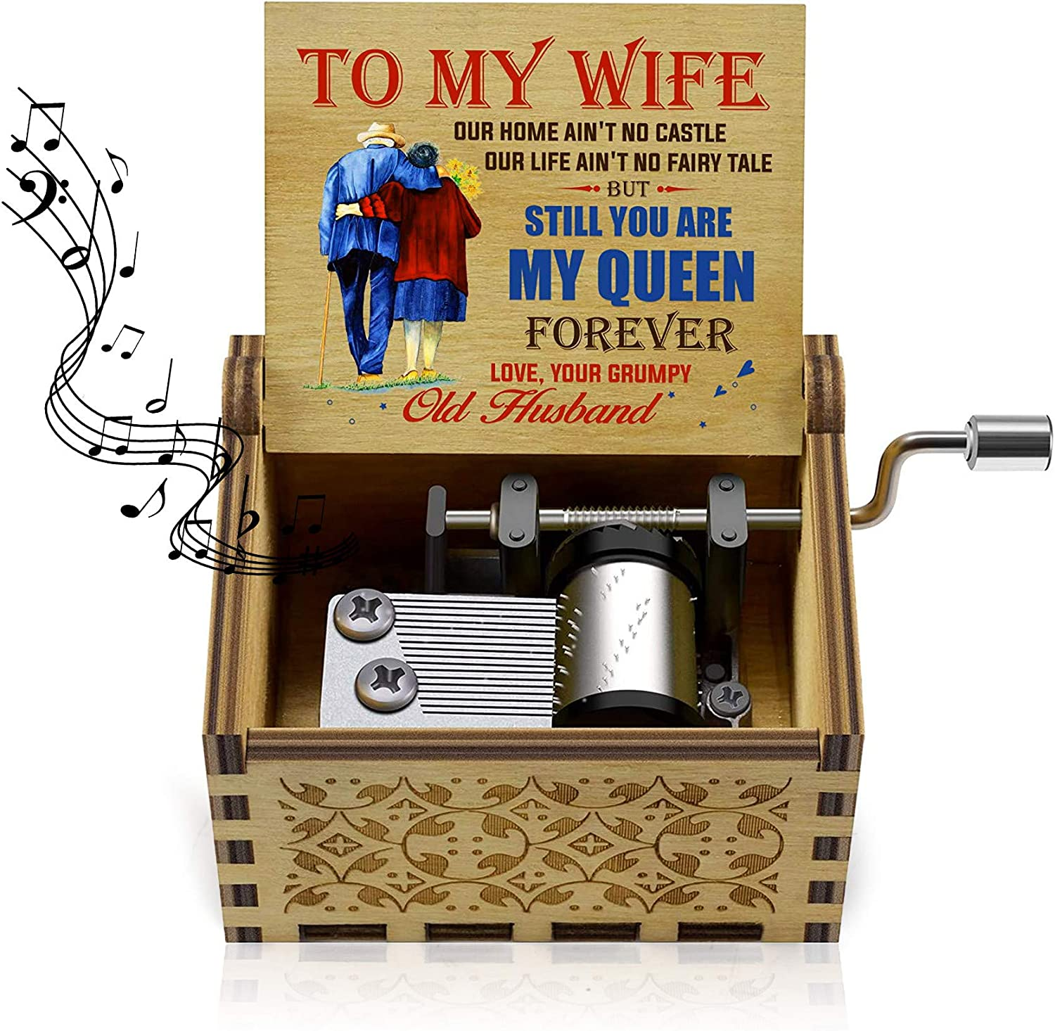 Can&rsquo;T Help Tune Music Box Black Hand Crank Vintage Wood Carved Musical Box Gifts for Lover, Boyfriend/Girlfriend/Husband/Wife/Lovers on Birthday/Valentine'S Day/Anniversary