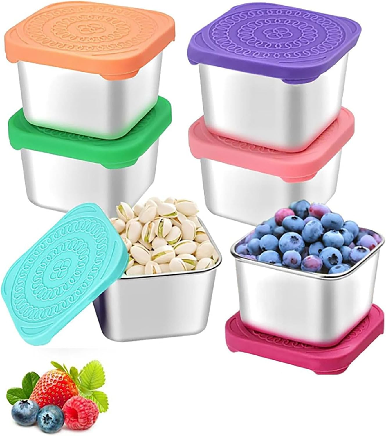 6Pack 6Oz Stainless Steel Snack Containers for Kids, Easy Open Leak Proof Metal Toddler Snack Containers with Silicone Lids, Reusable Food Storage Lunch Boxes for Daycare School Travel Picnic image number 1