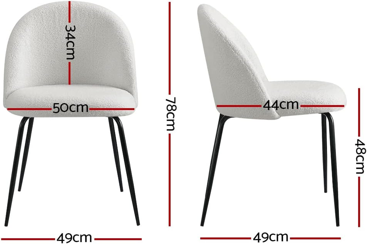 Artiss Fabric Dining Chairs Set of 2, Boucle Sherpa Kitchen Chairs with Metal Legs, Upholstered Nursing Seats Reading Seating, Home Furniture for Living Room Bedroom Cafe Office, in 48Cm Seat Height