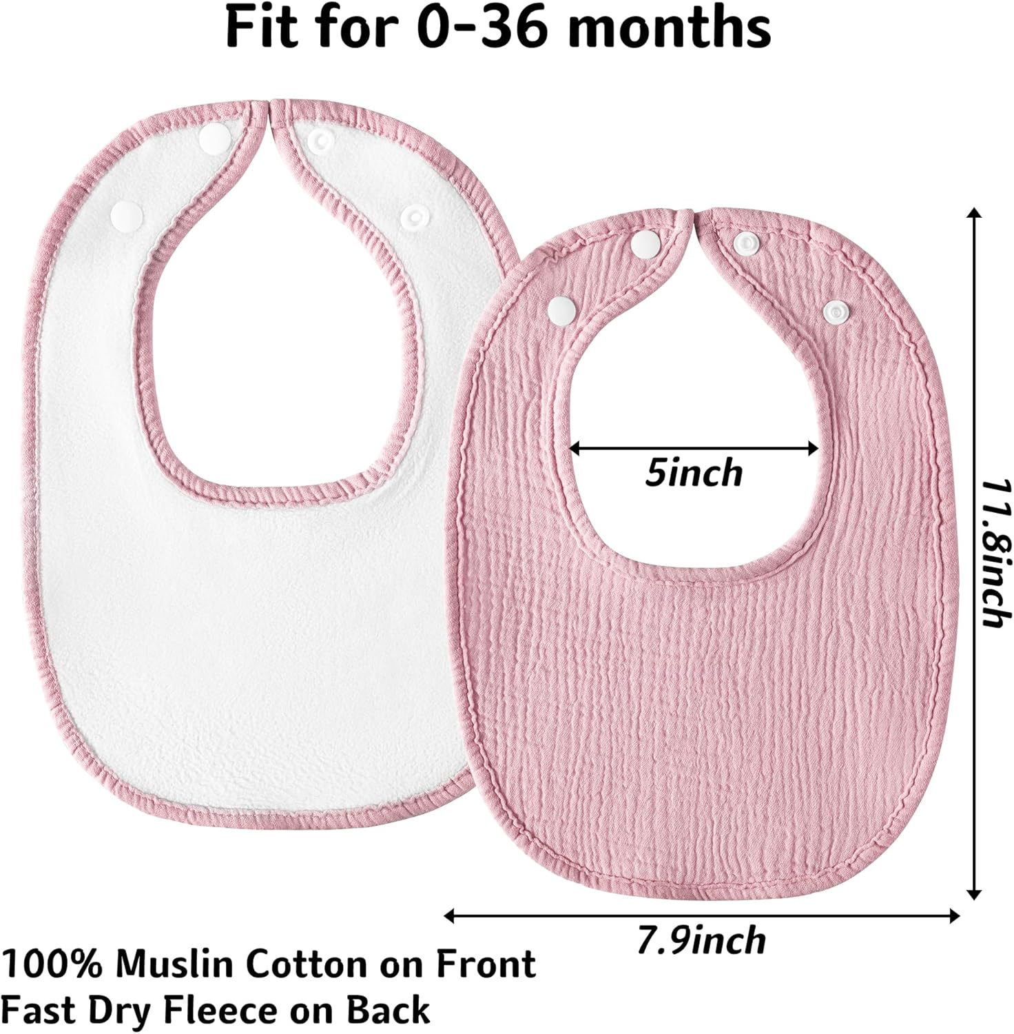 Muslin Baby Bibs 6-Pack Baby Drool Bandana Bibs for Baby Girls Boys Infant Newborn Toddler Drooling and Teething(Square Gradientpink) image number 3
