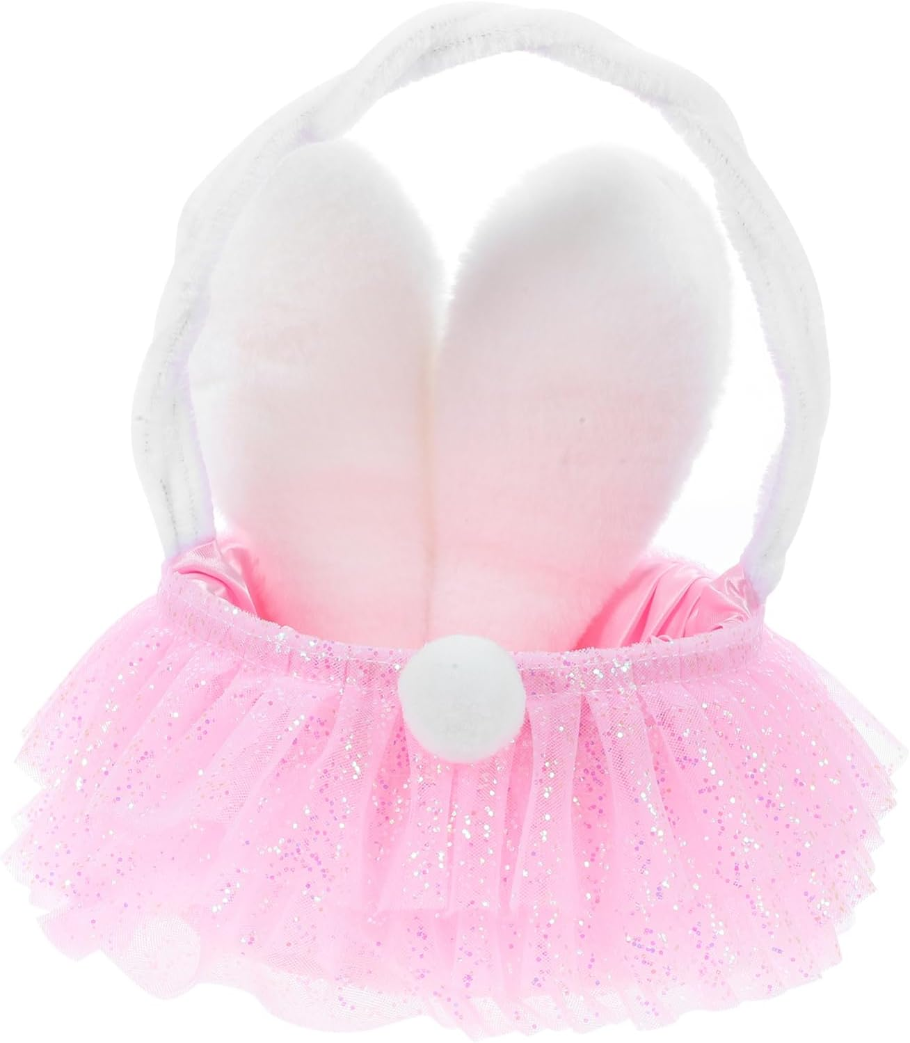 JOINPAYA Tutu Easter Bunny Ears Basket: Ruffled Shining Tulle with Fluffy Bunny Ears Basket with Handle for Girls Boys Party Favors Easter Basket Fillers Easter Eggs Hunt Easter Decorations image number 6