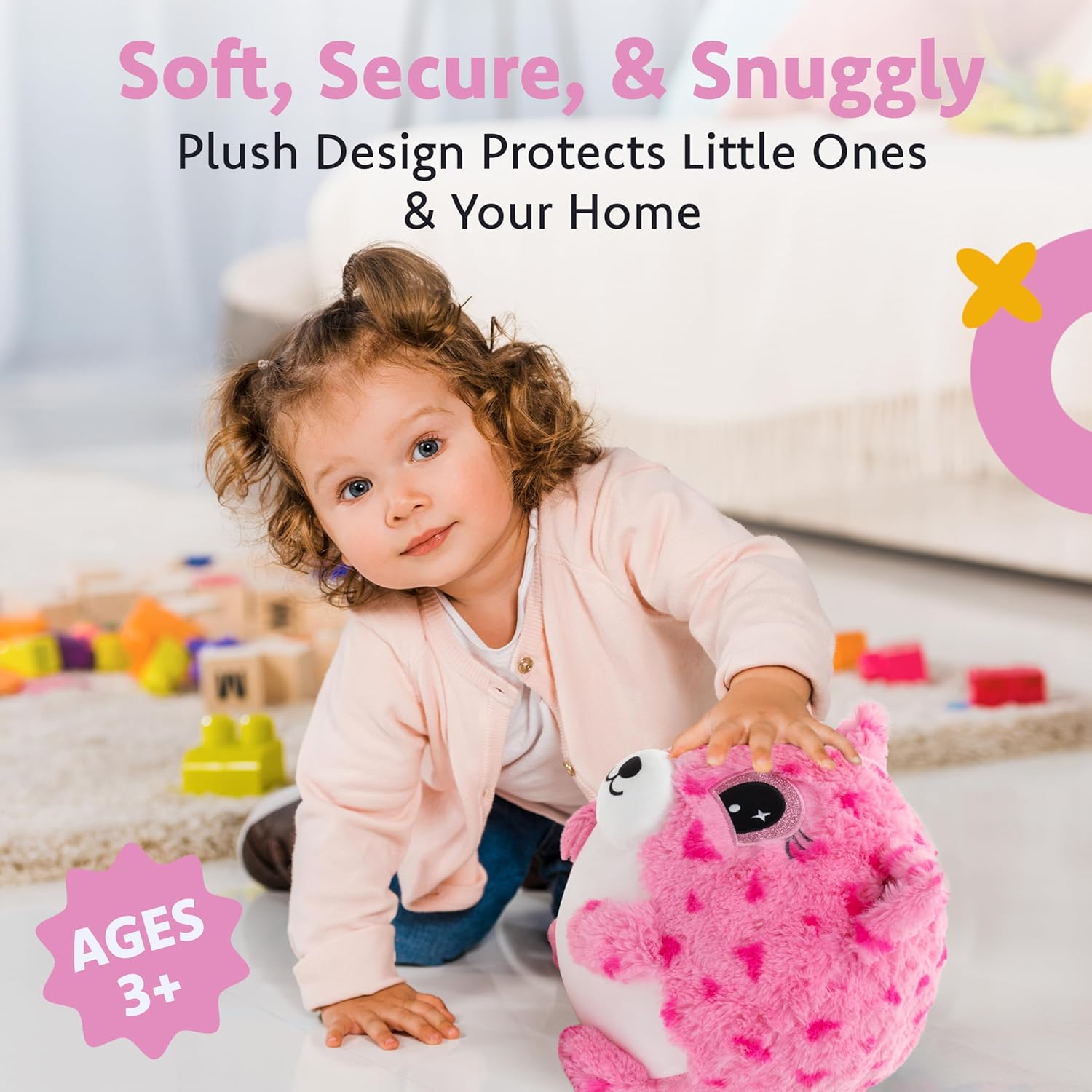 Plush Bouncy Ball for Kids &ndash; 9-Inch Inflatable Sensory Toddler Toy with Animal Cover & Air Pump &ndash; Indoor & Outdoor Play for Ages 3+, Ideal Gift Boys & Girls, Lily Loveheart Hugpal image number 4