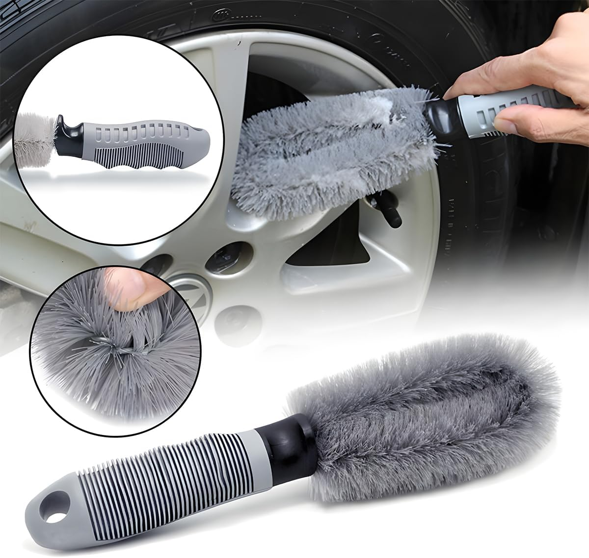 JNNJ Car Tyre Brush, Wheel Cleaner Brush, Cleaning & Car Care of Rim Rim Brush, Rim Cleaner, Rims Tyre Wash Brush Tool for Motorcycle (Straight)