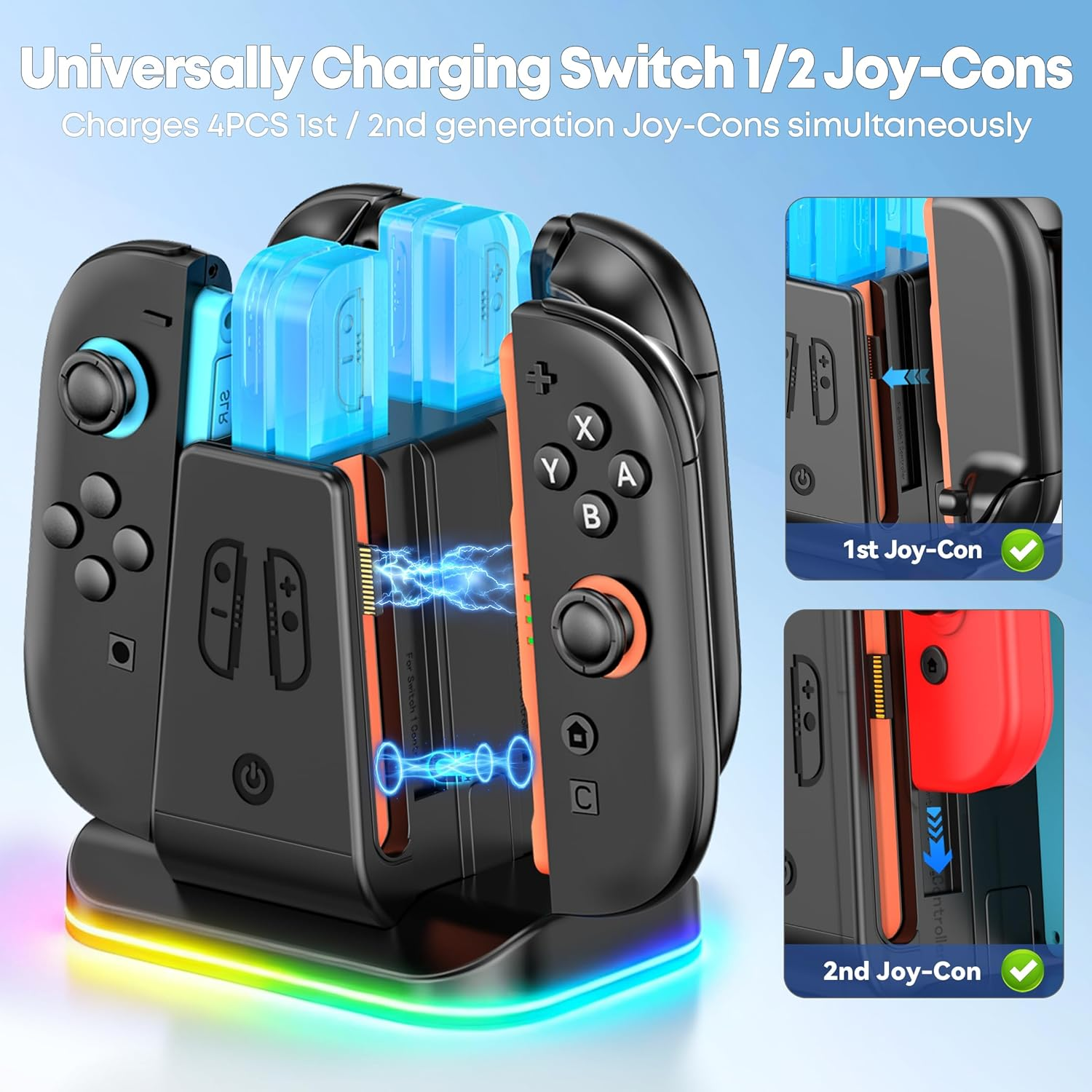 [Compatible with Switch 2/1] Fast 8 in 1 Switch Controller Charger Dock for Joycon 2 and Original & OLED Joycon, Magnetic Switch Controller Charging Dock for Joy Con 2 Any Direction Charging