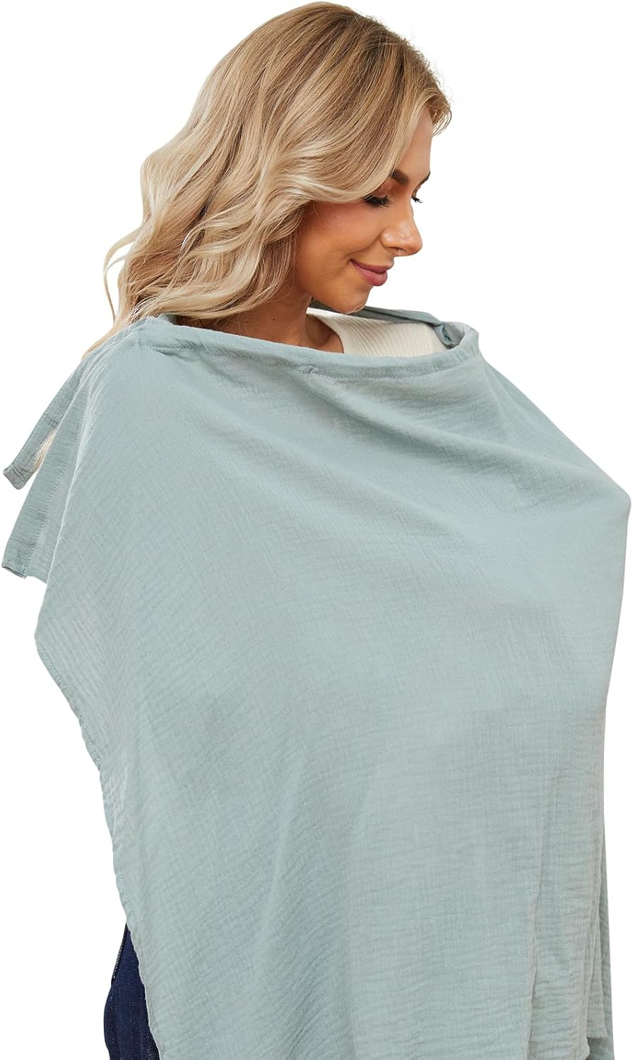 PPOGOO Muslin Nursing Cover for Baby Breastfeeding, Breathable Privacy Nursing Covers for Mom 100% Cotton Breastfeeding Cover with Rigid Hoop for Mother Nursing Apron (Light Green) - Brz-A Green image number 5