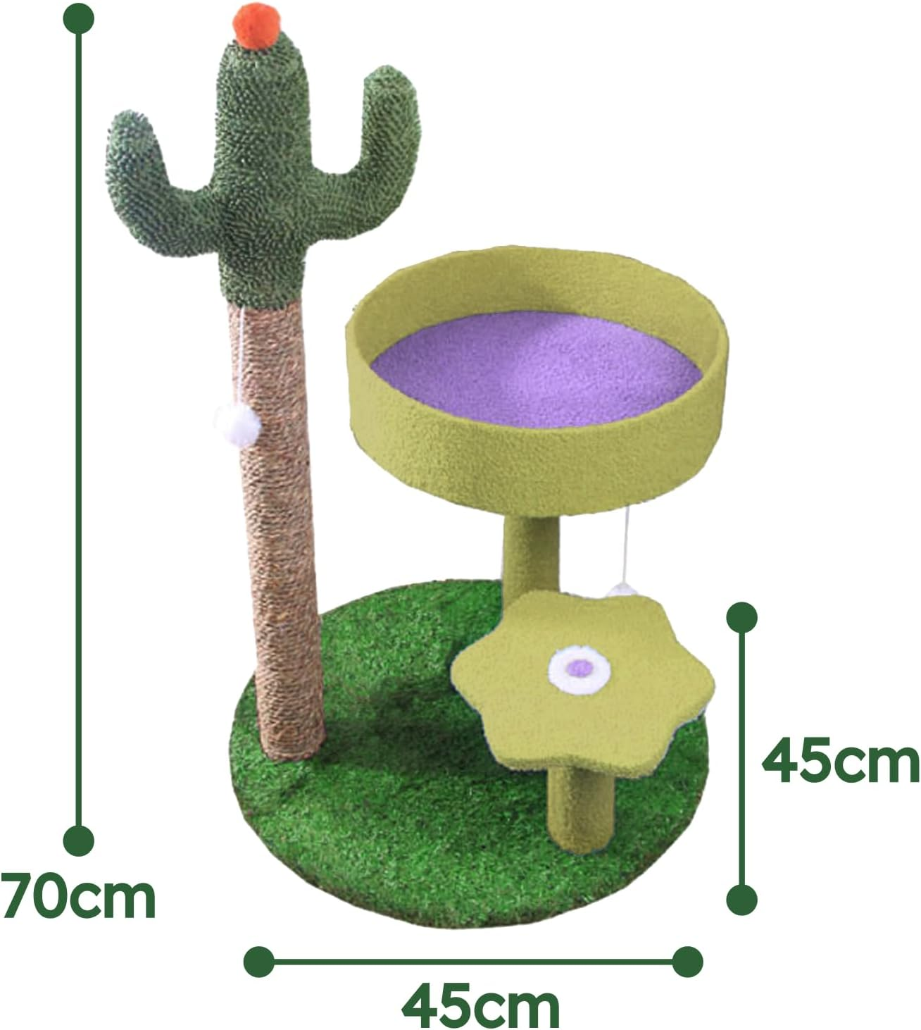 Cactus Cat Tree - Cute Cat Tower with Sisal Scratching Post, Plush Perches, and Play Platforms, Fun Cat Activity Tower for Kittens, Small Cats, 70Cm Tall image number 5