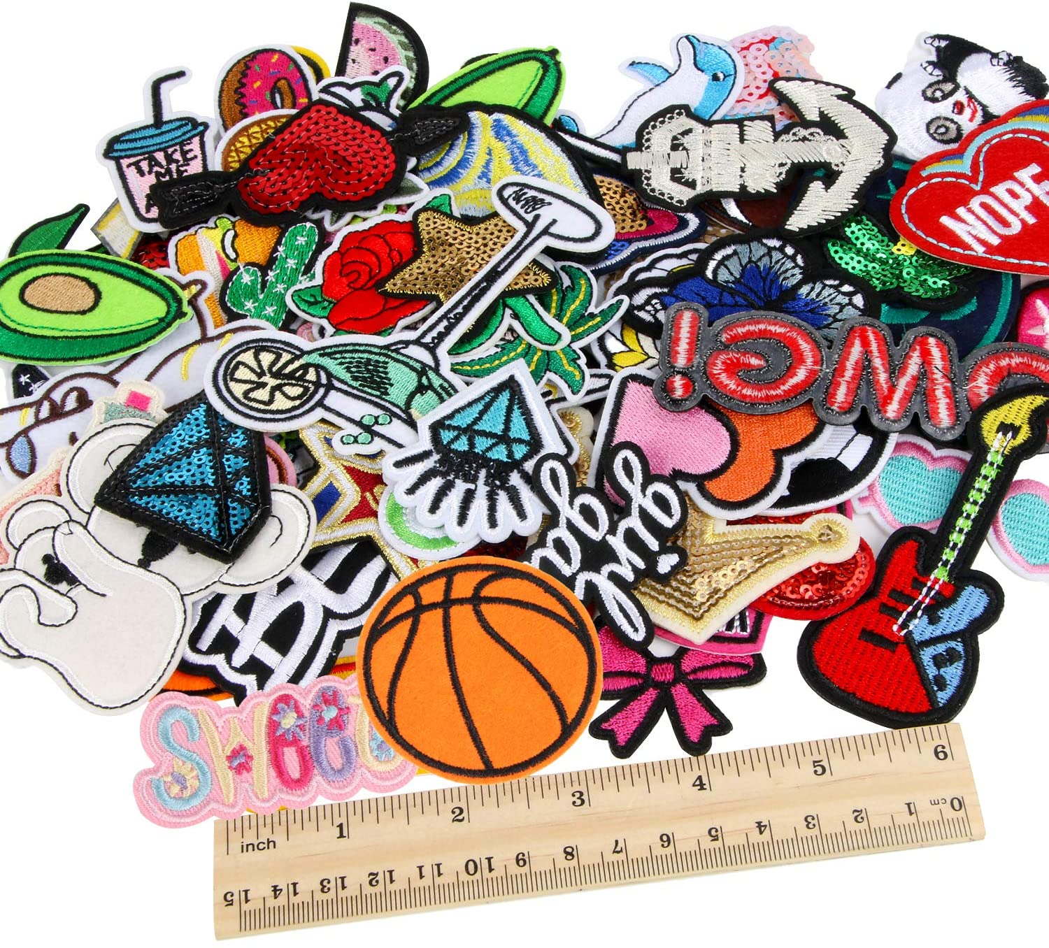 60Pcs Random Assorted Styles Embroidered Iron on Patches, DIY Sew Applique Repair Patch Iron On/Sew on Patches for Backpacks,Pants,Clothes,Jeans,Jackets,Hat image number 3