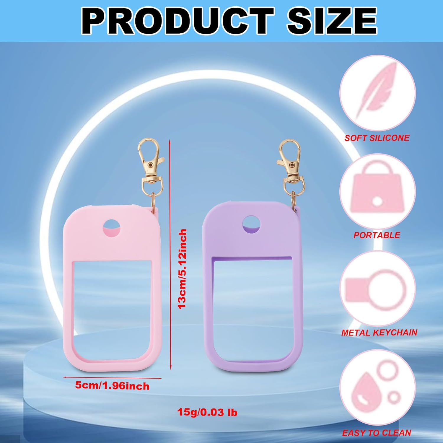 Lasuroa 2Pcs Hand Sanitizer Spray Case, Thickened Silicone Case Compatible with Touchland Hand Sanitizer Spray with Keychain for 1 Fl Oz Portable Accessory (Pink, Purple) image number 6