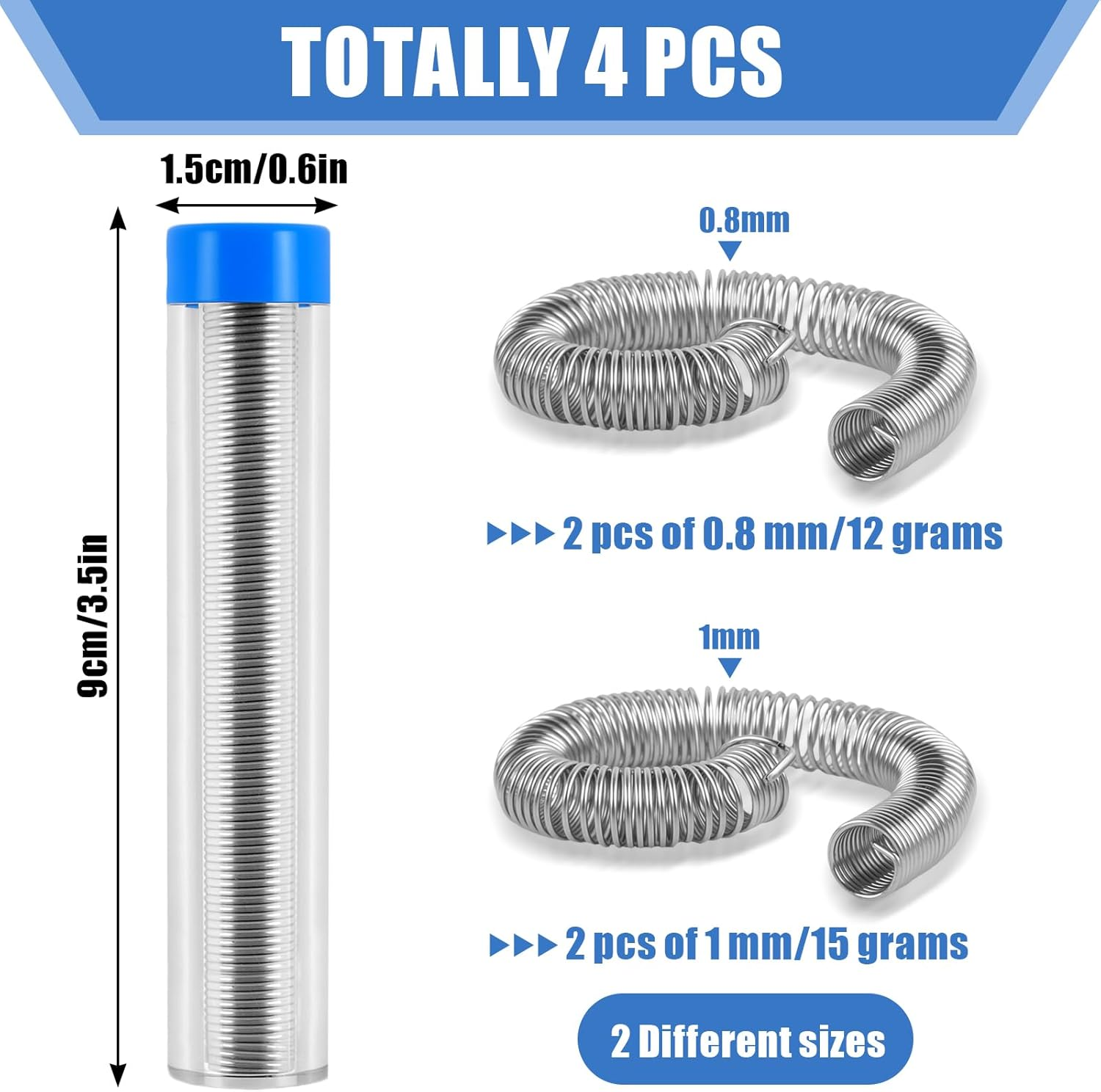 60/40 Solder Wire, 4 PCS Rosin Core Solder, Soldering Wire for Stained Glass, Electrical Soldering, Components Repair (2P 0.8Mm/12G and 2P 1Mm /15G) image number 1