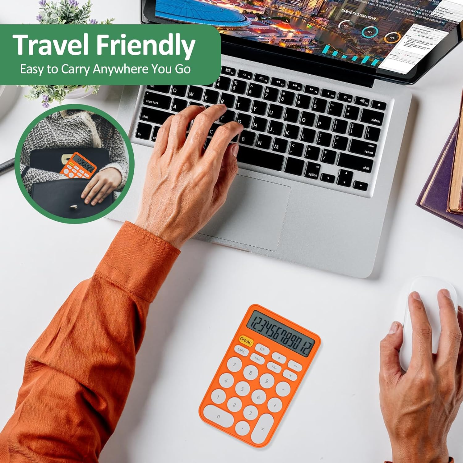 Desktop Calculator 12 Digit, Large Display and Sensitive Button, Standard Calculator with Large LCD Display for Office, Home, School,With Battery(Yellow White) - Orange image number 3