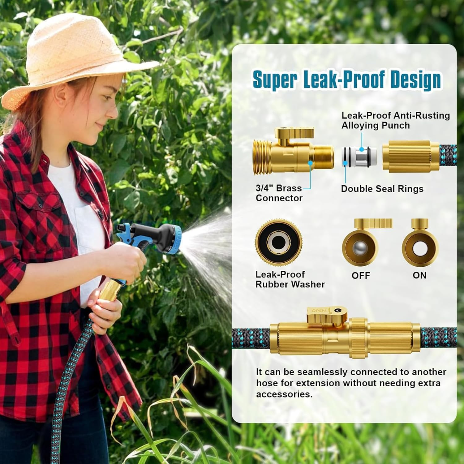 Garden Hose, Flexible Water Hose, Ultra Lightweight Non-Expanding Hose with 10 Function Sprayer, Leak Proof, Pressure Resistant for Yard, Outdoor (15M) image number 6