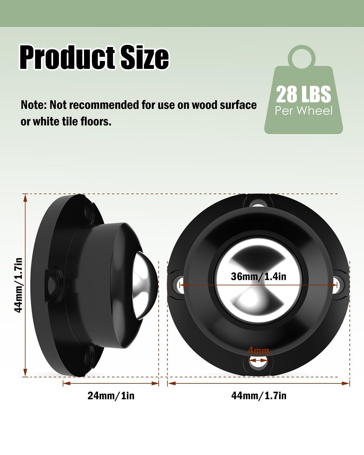 Self Adhesive Caster Wheels, Appliance Rollers for Kitchen Appliances, 1 Inch Swivel Steel Universal Wheel Appliance Sliders, 28 LBS Load Capacity per Wheel Low Profile Roller (8 PCS, Black) image number 1