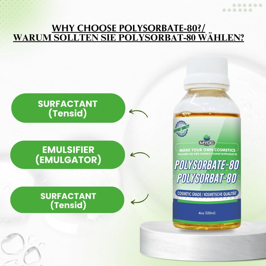 MYOC Polysorbate 80 Liquid (TWEEN 80) - |No Adulterants, Cosmetic Grade Cgmp Quality| Used as Emulsifiers, Excipient, Surfactants, Lotion Crafter (120 Ml) image number 3