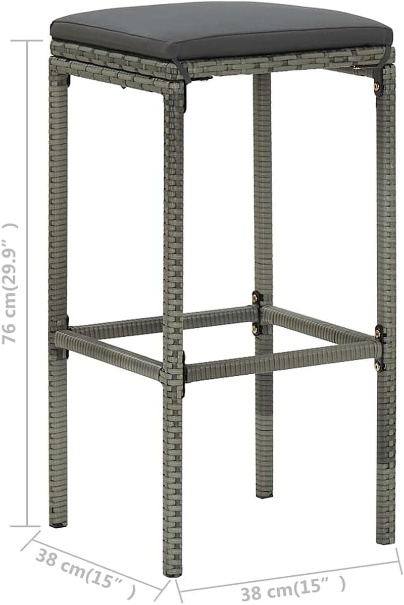 Vidaxl Set of 6 Poly Rattan Bar Stools - Grey, Modern Design, Steel Frame, Weather-, Removable and Washable Seat Cushion image number 1