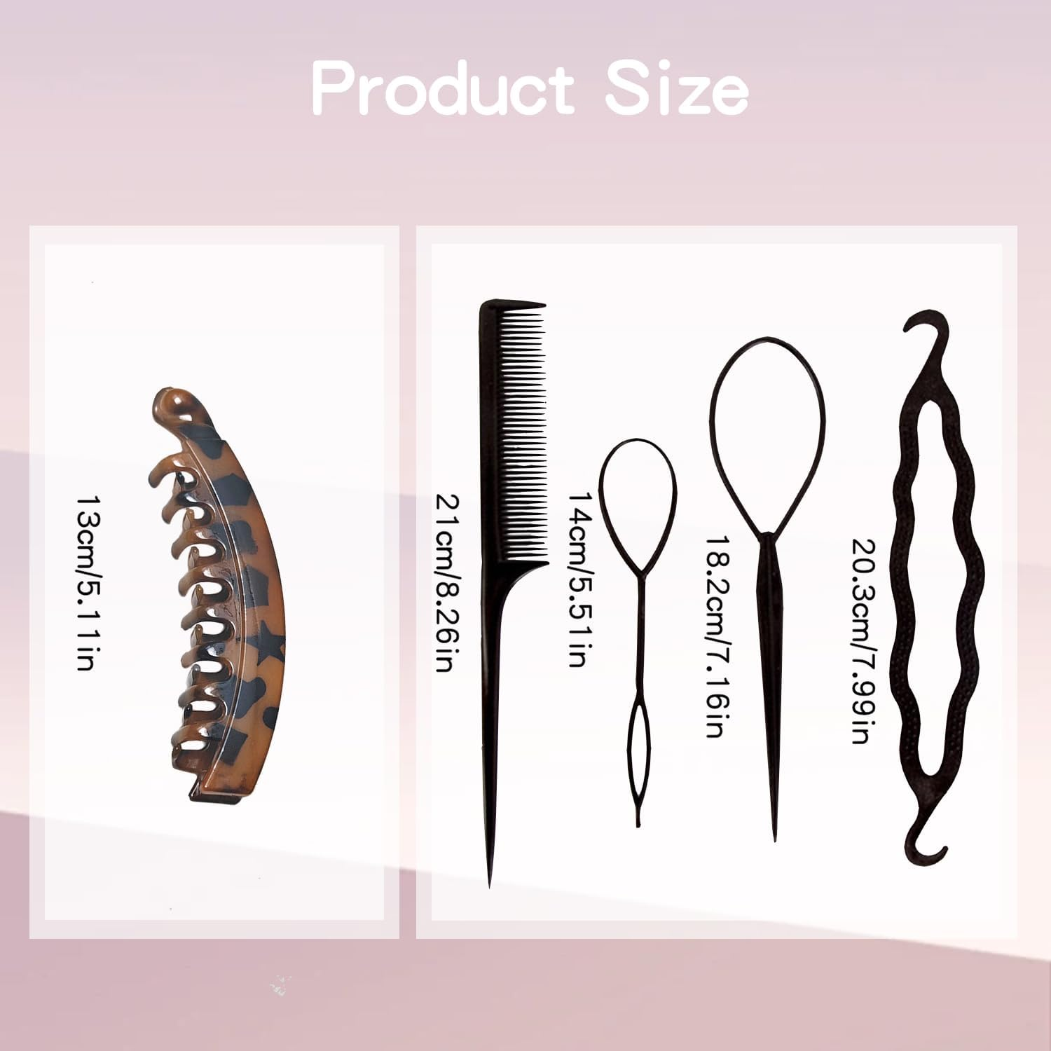 4 X Banana Hair Pins (Shiny/Matte/Turtle) + Hairdressing Set Curly Hair Non Slip image number 2