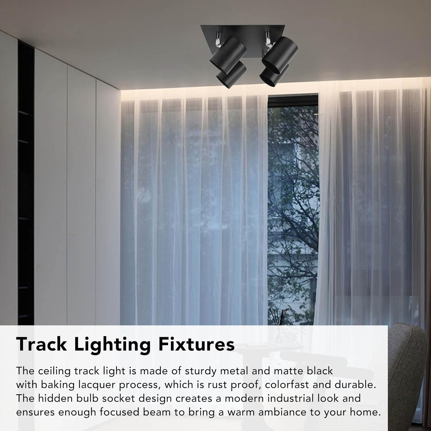 4 Light Adjustable Industrial Track Lighting Fixtures Modern Black GU10 Lampholder image number 1