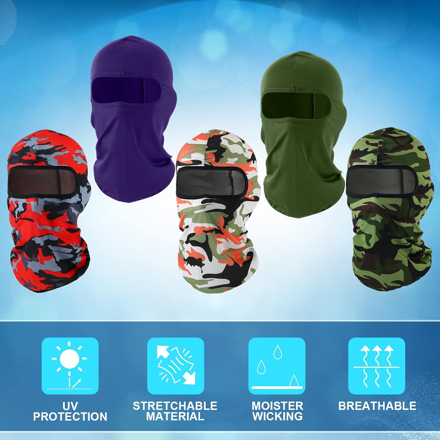 24 Pieces Sun Protection Balaclava Full Face Cover Ski Mask Full Face Mask Costume Head Mask for Men Women Outdoor Sports, Solid and Camouflage Colors, Multicolor, One Size image number 3