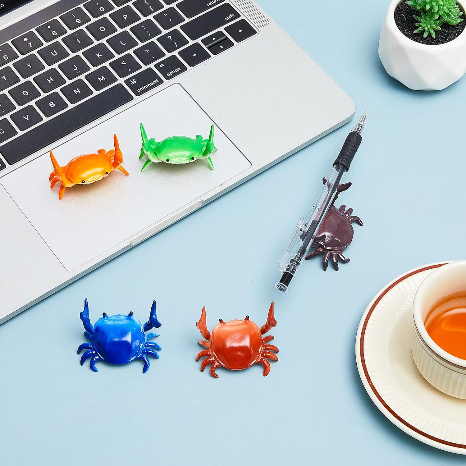 Jecery 10 Pieces Crab Pen Holder Japanese Crabs Stand Creative Cute Storage Rack for Single Pencil Office Desk Display Decorations Stationery Gift, Red, Blue, Green, Purple, Orange image number 2