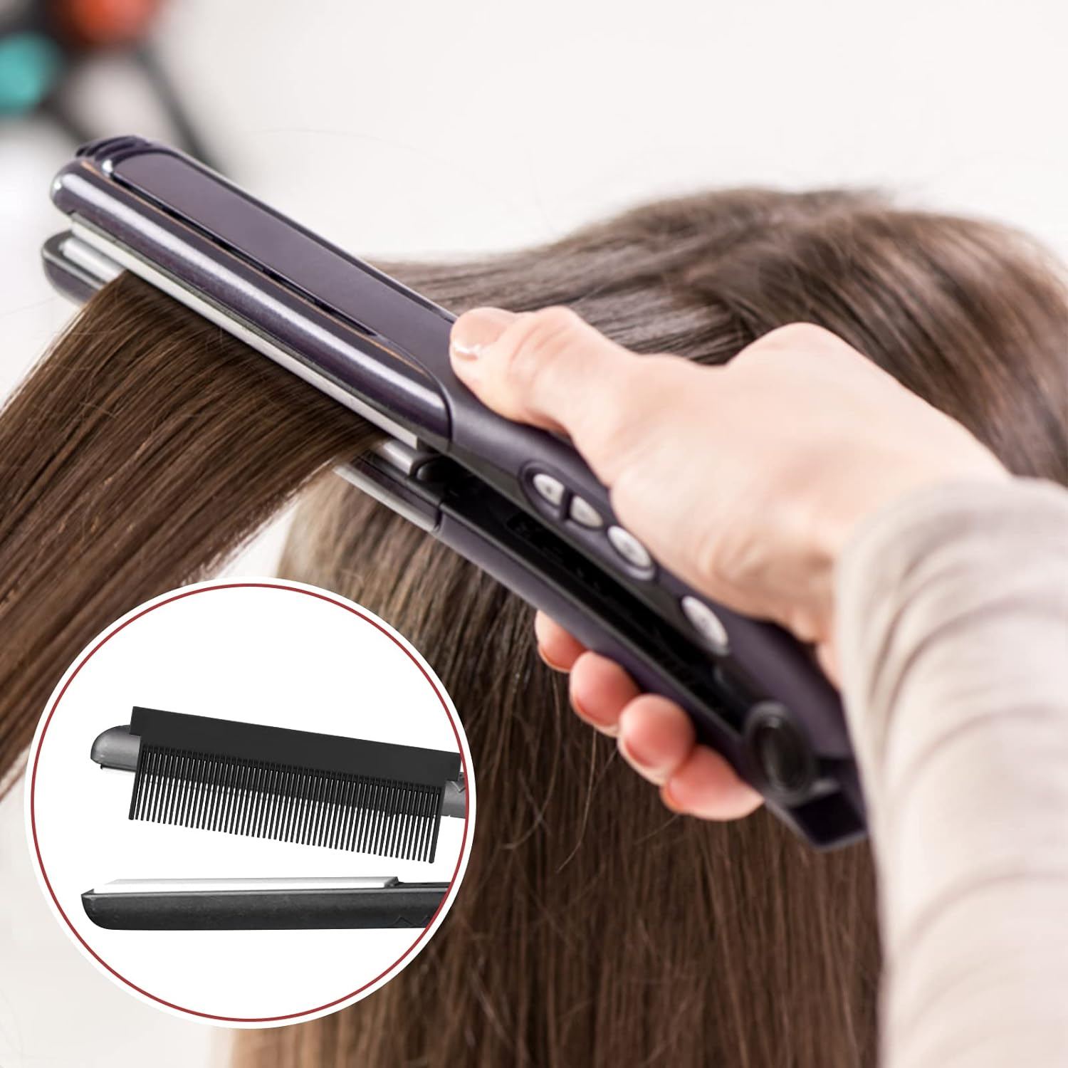 DIY Flat Iron Comb, Barber Straightening Comb Attachment Compact Hair Styling Tool for Professional or Home Use (Black) image number 2