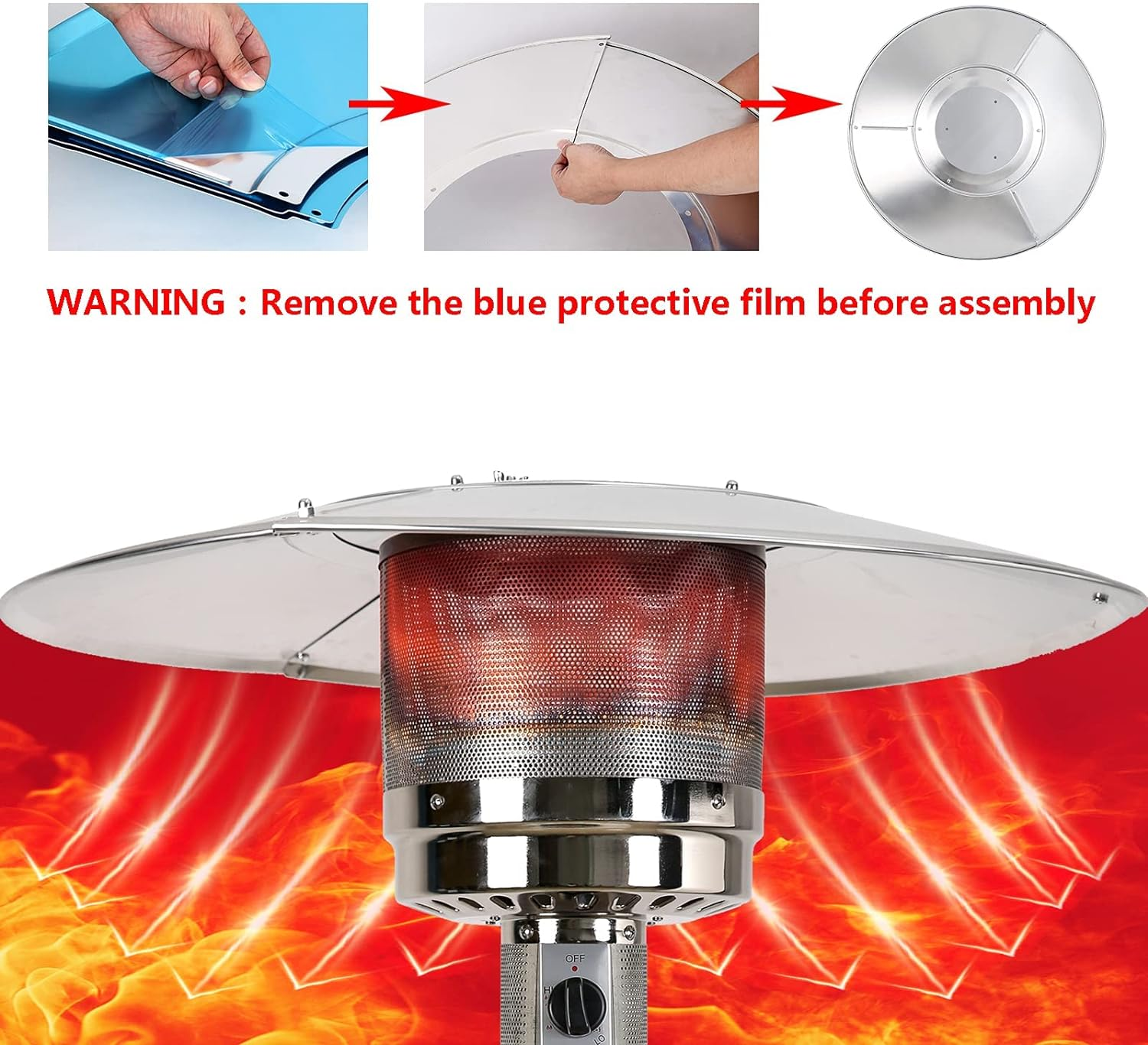HQQ Outdoor Patio Heater Reflector Shield, Aluminum Heat Reflector Shield Top for Propane Outdoor Heaters,Dome Replacement Parts(3-Hole Mount，33" Diameter Round) image number 1