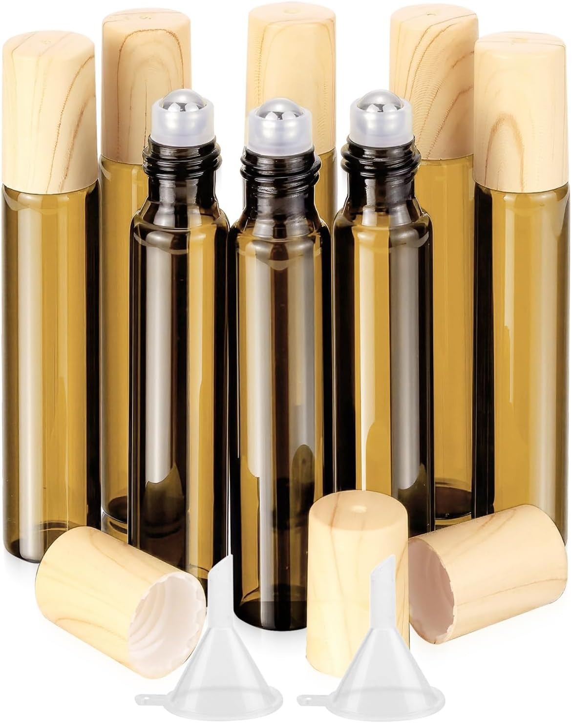 10Ml(1/3 Oz) Amber Glass Roll on Bottles, 8 Pack Leak Proof Refillable Roller Bottles for Essential Oils, Perfume, DIY Craft, Samples, Eye Roller, Travel Portable image number 4