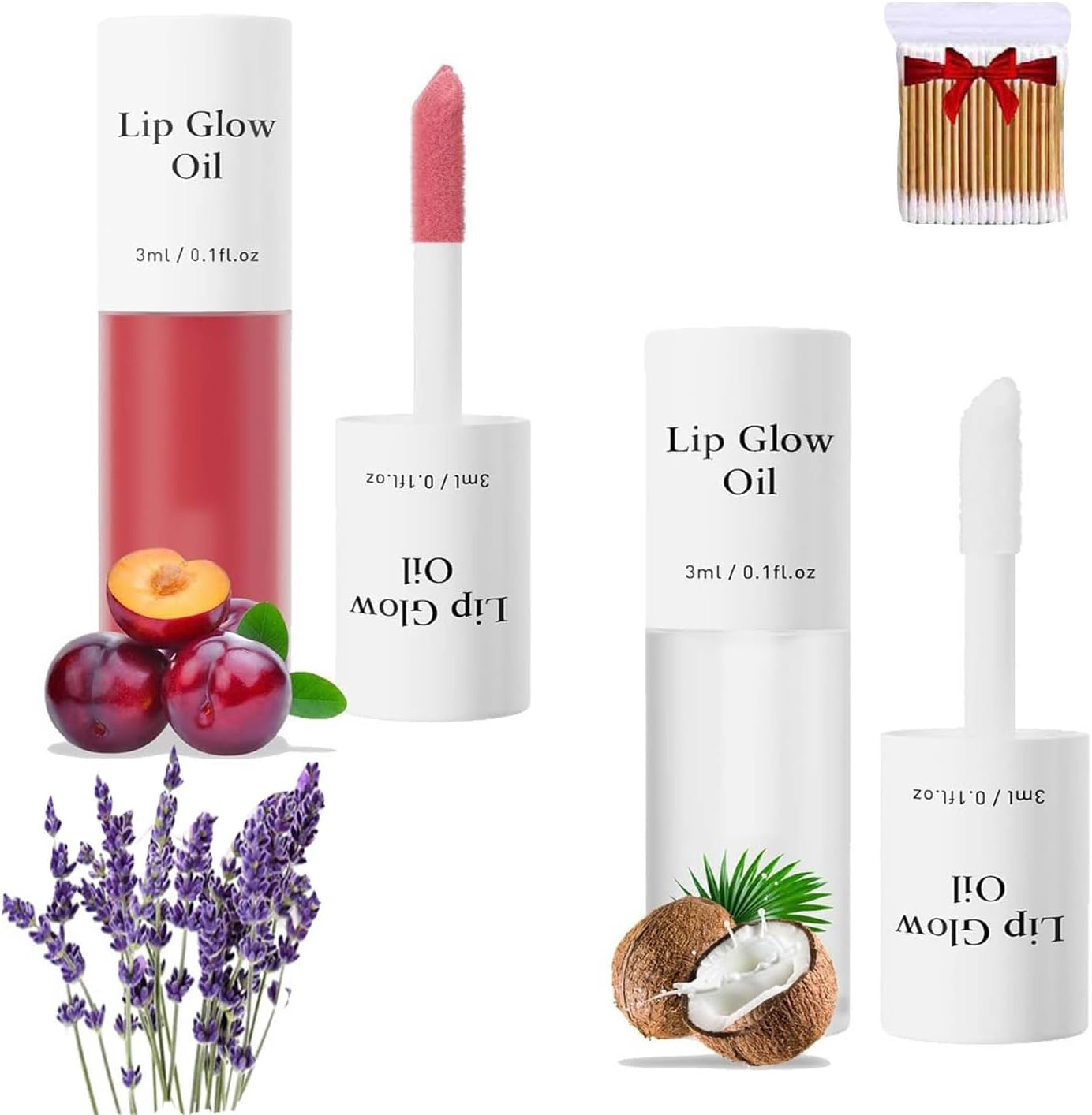 2Pcs Clovey Korean Lip Oil Stain,Clovey Tinted Lip Glow Oil,24-Hour Hydration & Plumping Effect,Waterproof,No Peel Off,Smooth Glide Application (01+02, SIZE)