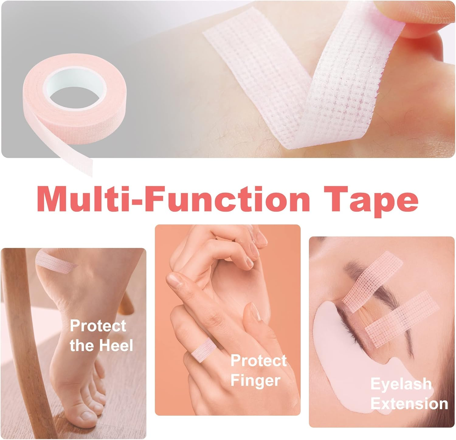Beauty7 Eyelash Extension Tapes - 6 Rolls for Individual Lash Grafting, Breathable Adhesive Fabric under Eye Tape for Extensions Supplies (Pink)