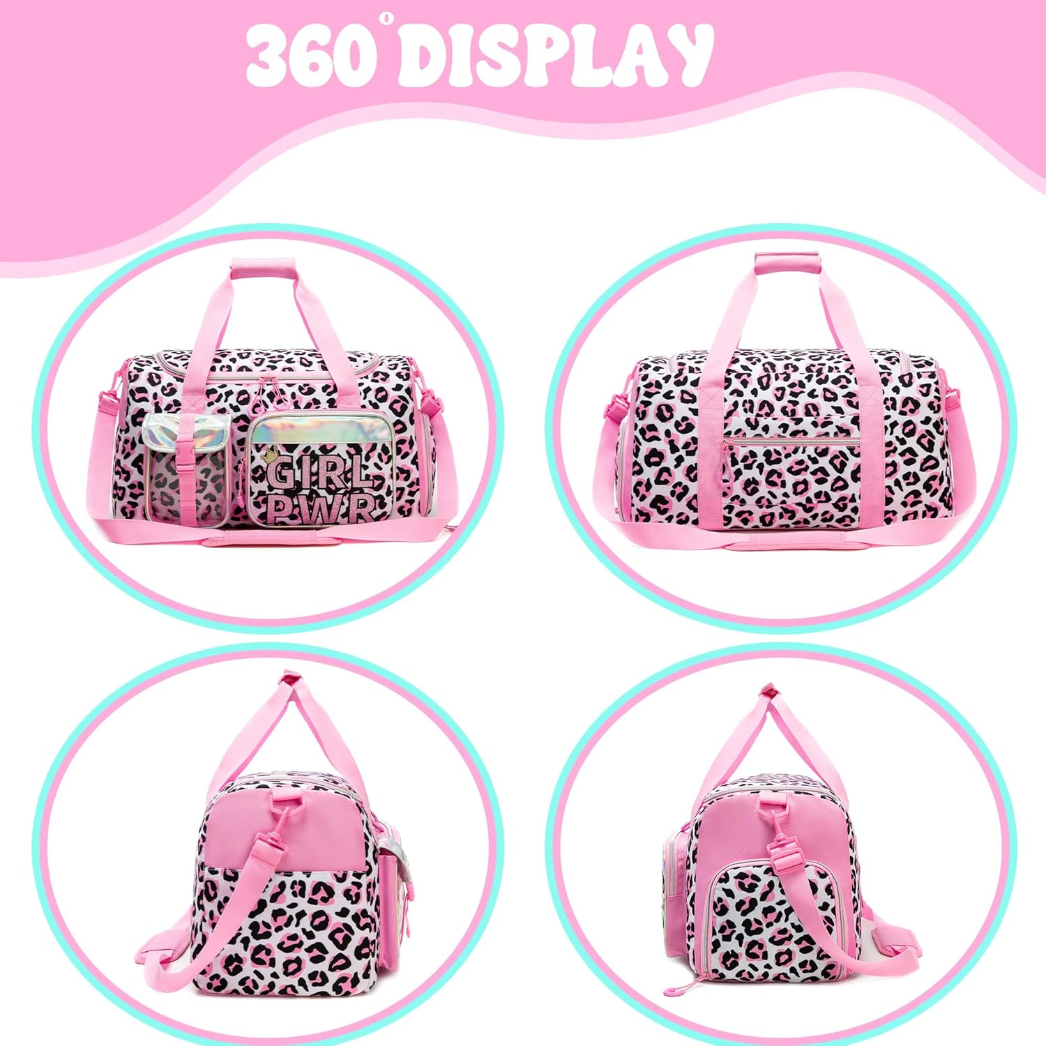 Kids Duffle Bag Girls Dance Bag for Kids Overnight Bags for Teen Girls Sports Gymnastics Bags with Shoe Compartment, S-Love Leopard, 20"X11"X8.2" image number 5
