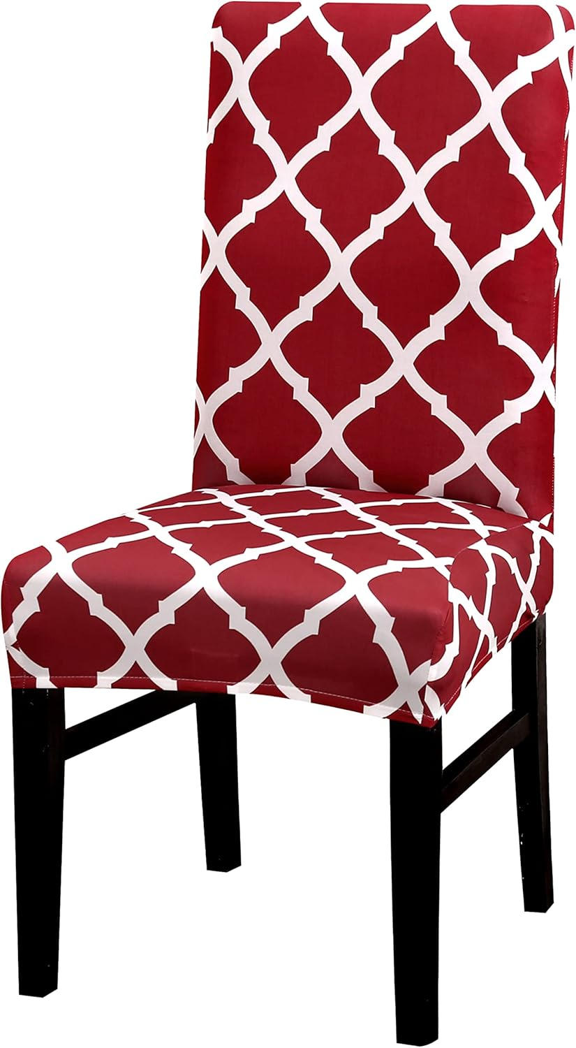 Lalluxy Stretchy Parson Chair Slipcovers for Dining Room Chair Seat Covers Chair Protectors for Party Pet Protection Universal Fit Soft Polyester (Set of 6, Quatrefoil Red) image number 5