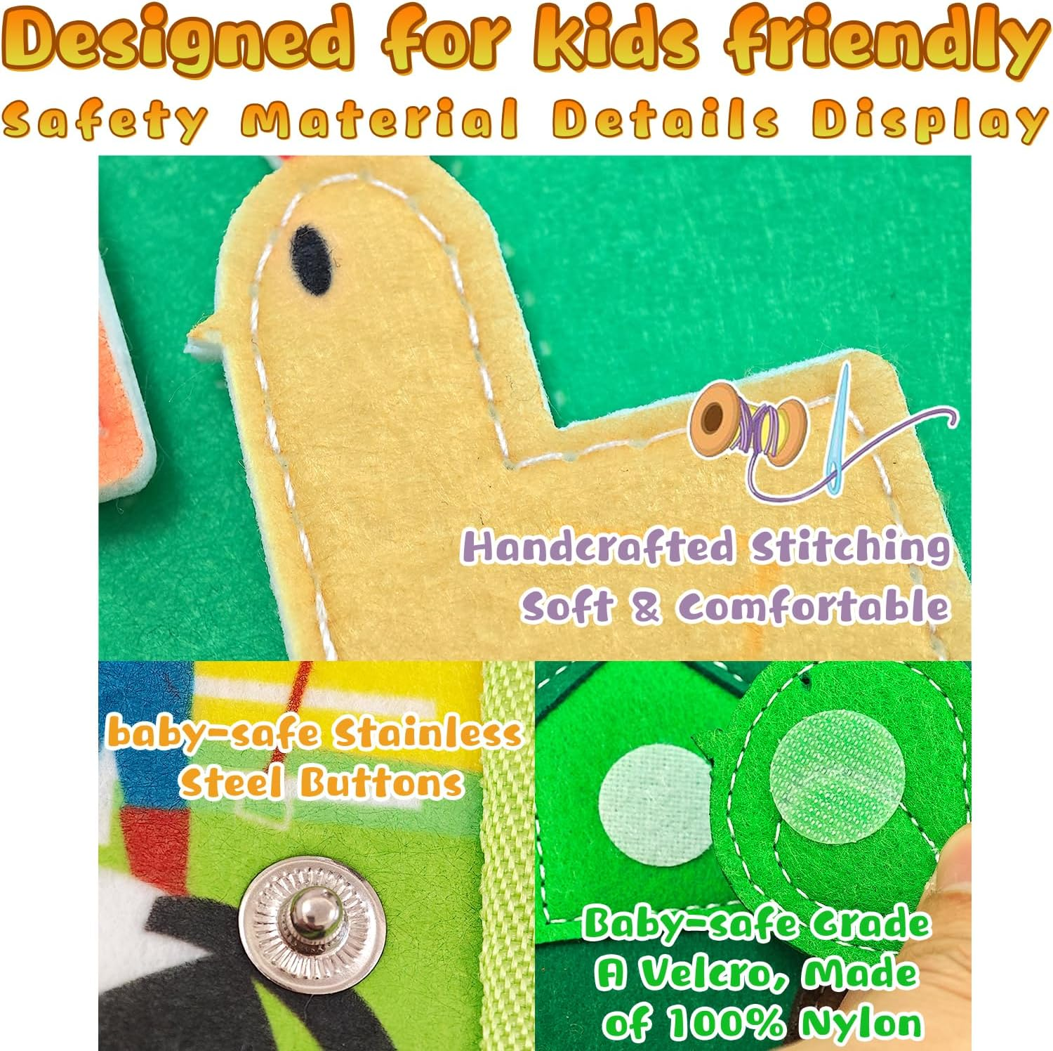 Busy Book for Toddlers, Montessori Toys Busy Board Felt Quiet Book, Educational Quiet Activity Books, Sensory Toy for Kids Gift, 3D Farm Montessori Board Sensory Toy, Green image number 4