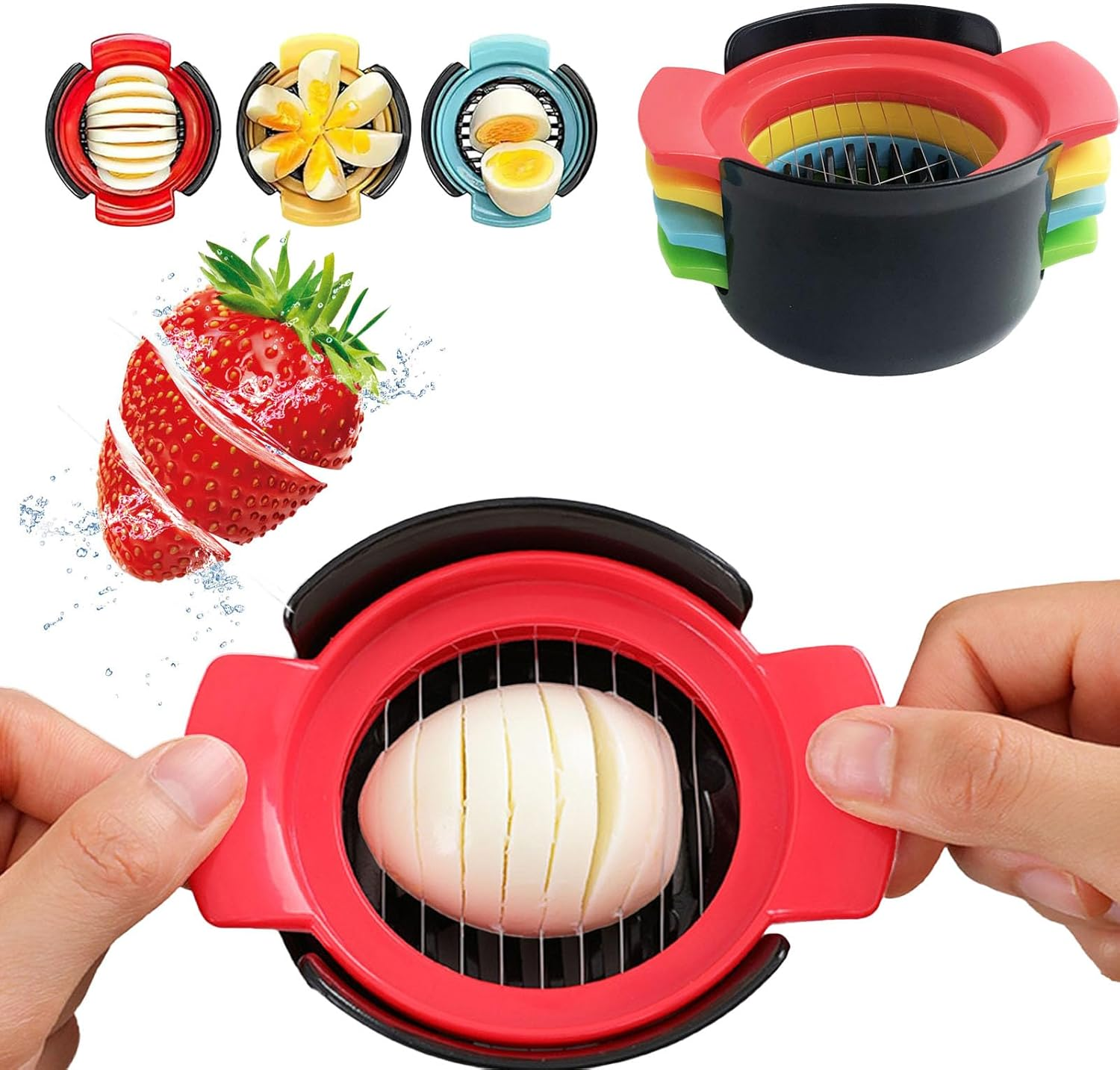Zakora Egg Cutter，4-In-1 Stainless Steel Wire Material, Suitable for Slicing Various Fruits Such as Boiled Eggs, Strawberries, Kiwifruit, Etc